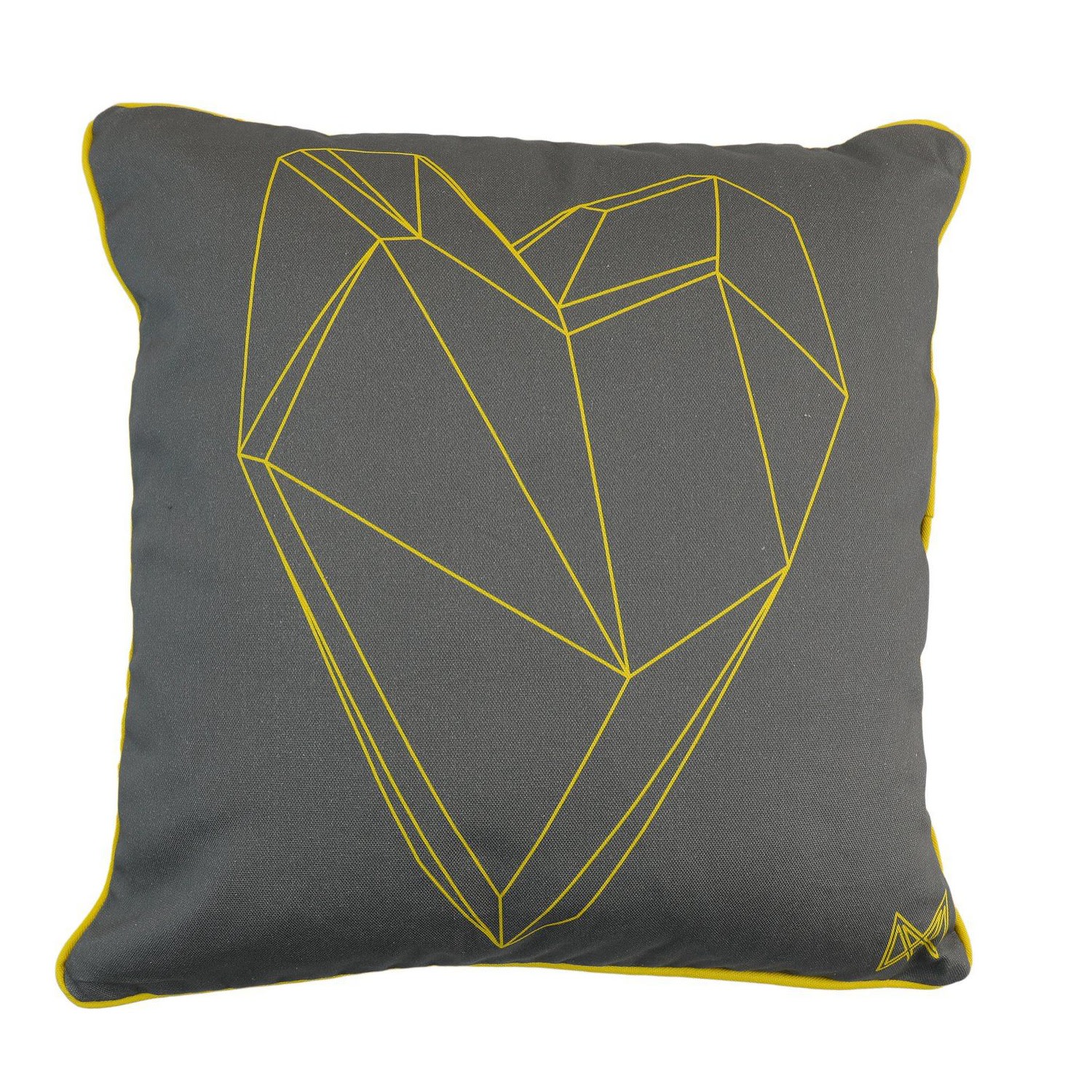 Luxury Indoor Outdoor Cushions - Grey & Yellow Organic Collection Heart/Love Marokka Design