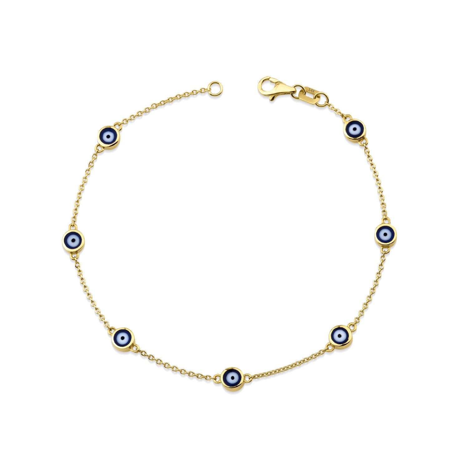 Women’s Navy Blue Evil Eye Bracelet, Solid Gold Seven Evil Eye Bracelet, Double Sided Eye Bracelet, Protection Bracelet Jewelsty Fine Jewelry