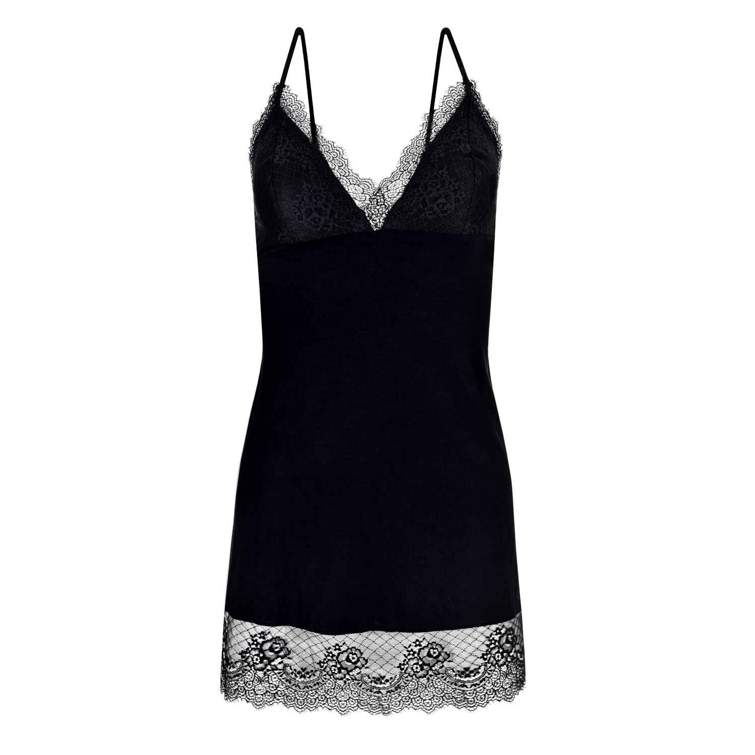 Women’s Black Lace Back Chemise Nightdress - Breathable Viscose & Soft Lace Extra Small Oh!Zuza Night & Day