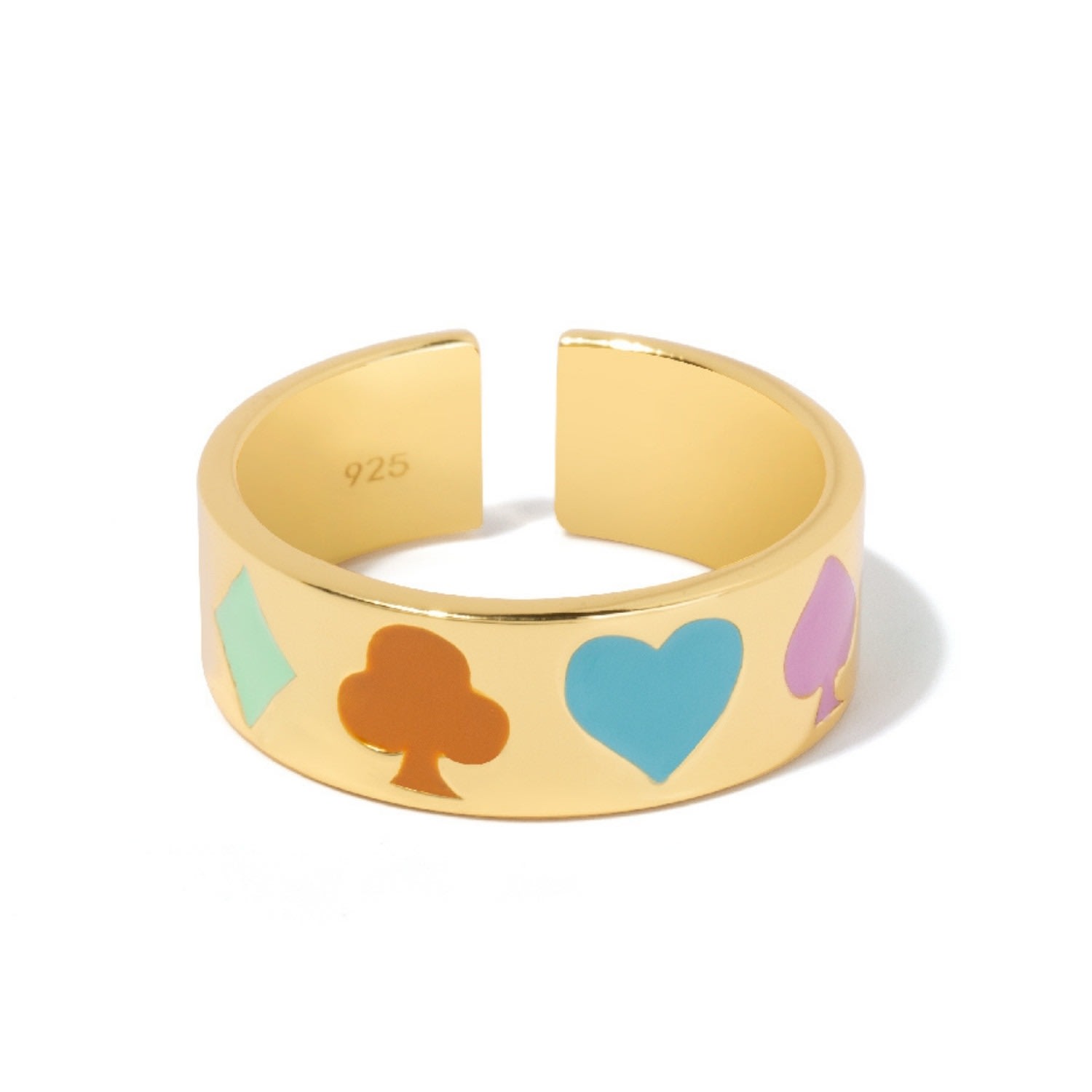 Women’s Enamel Playing Cards Gold Ring Little Sky Stone