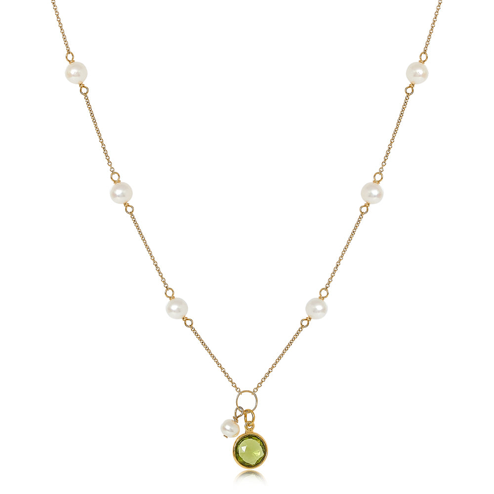 Women’s White / Green Nova Fine Chain Necklace With Cultured Freshwater Pearls & Peridot Drop Pearls of the Orient Online