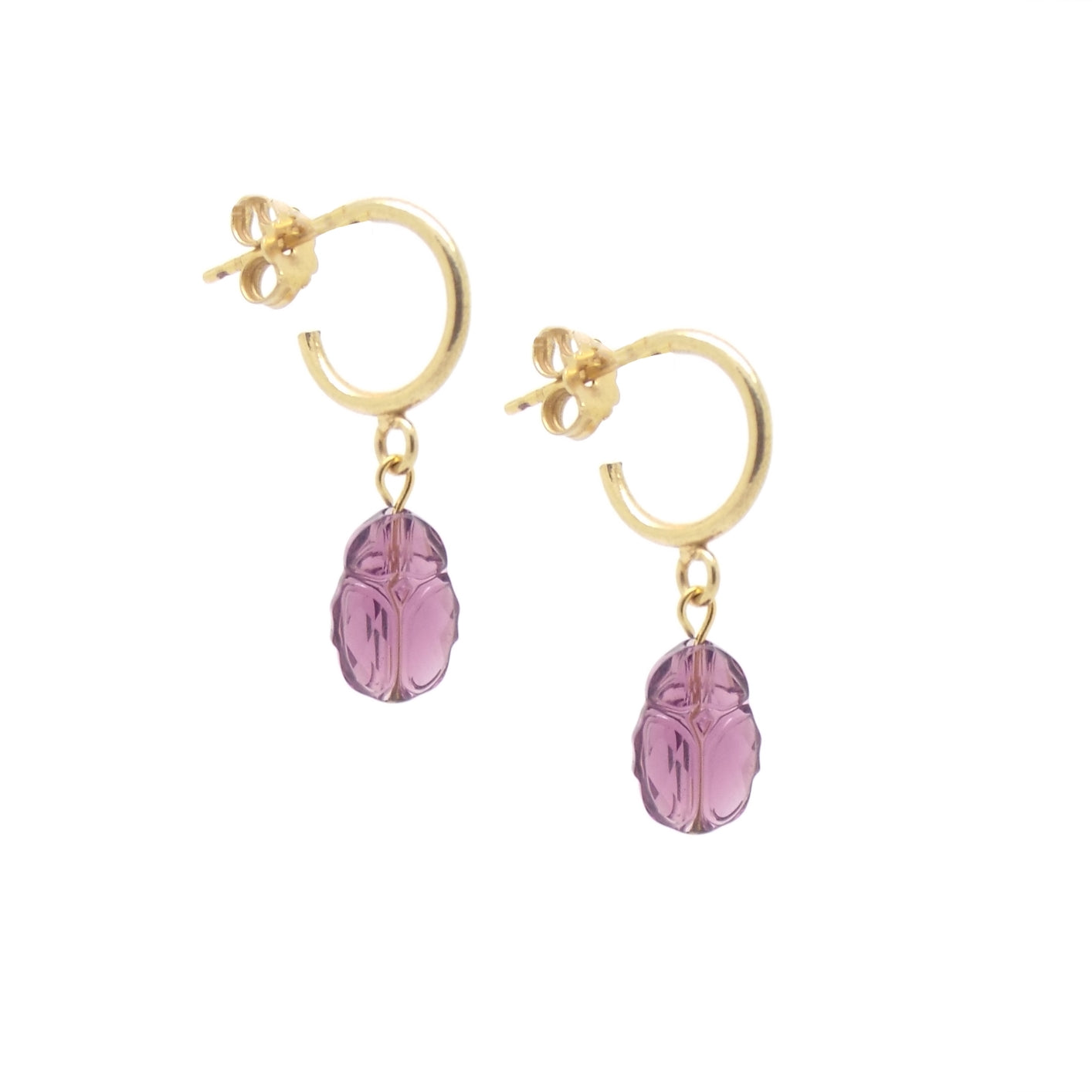 Women’s Gold / Pink / Purple Amethyst Scarab Earrings Salome
