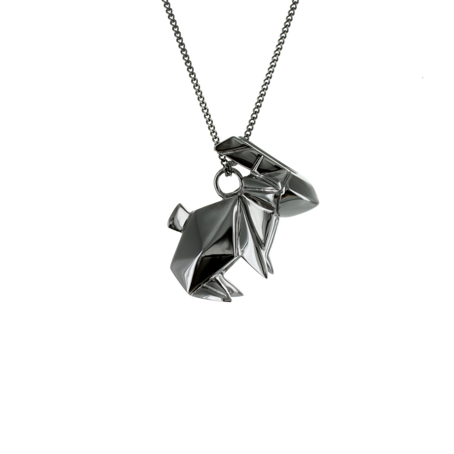 Women’s Black Necklace Rabbit Gun Metal Origami Jewellery