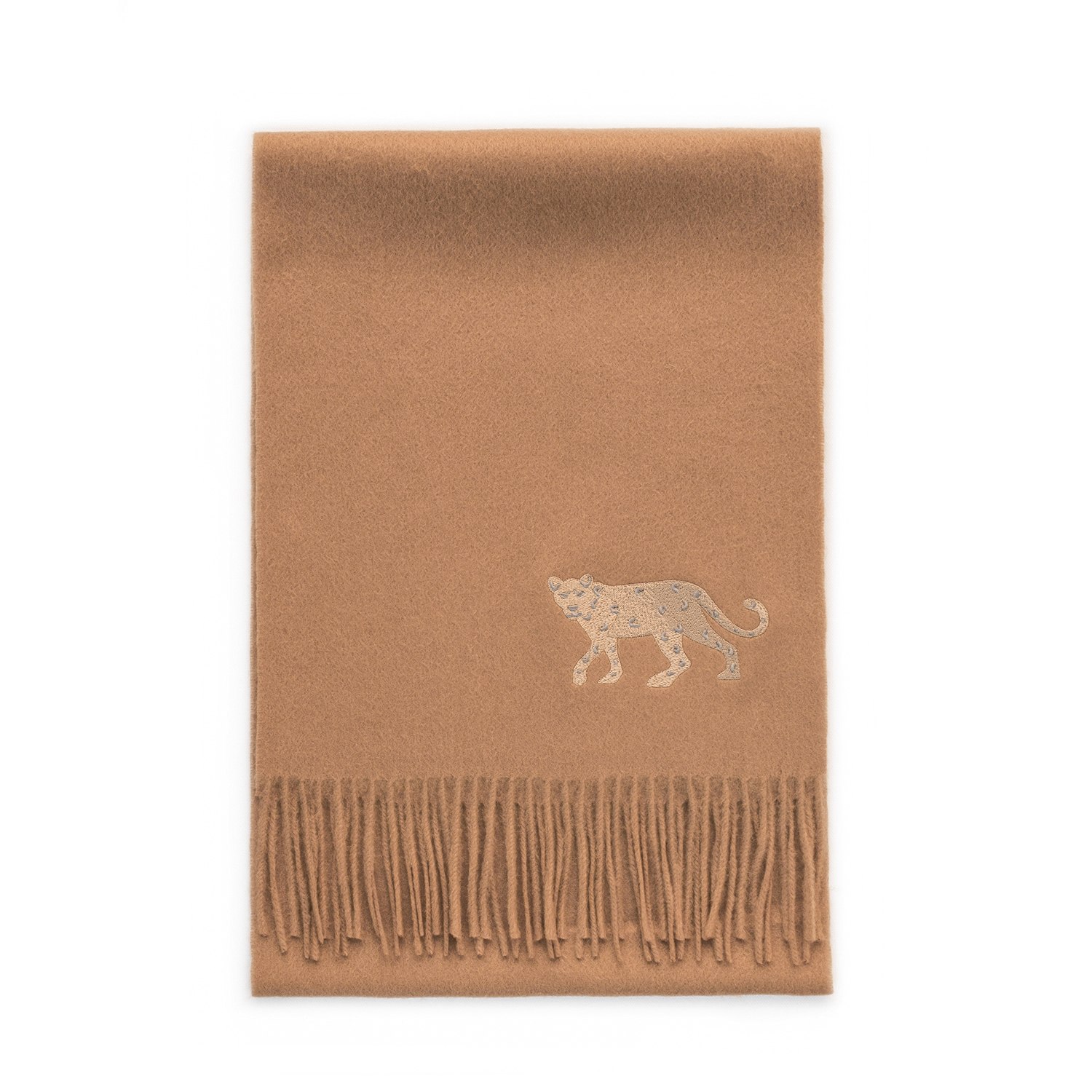 Women’s Brown Cashmere Scarf With Leopard Embroidery - Camel Jessie Zhao New York