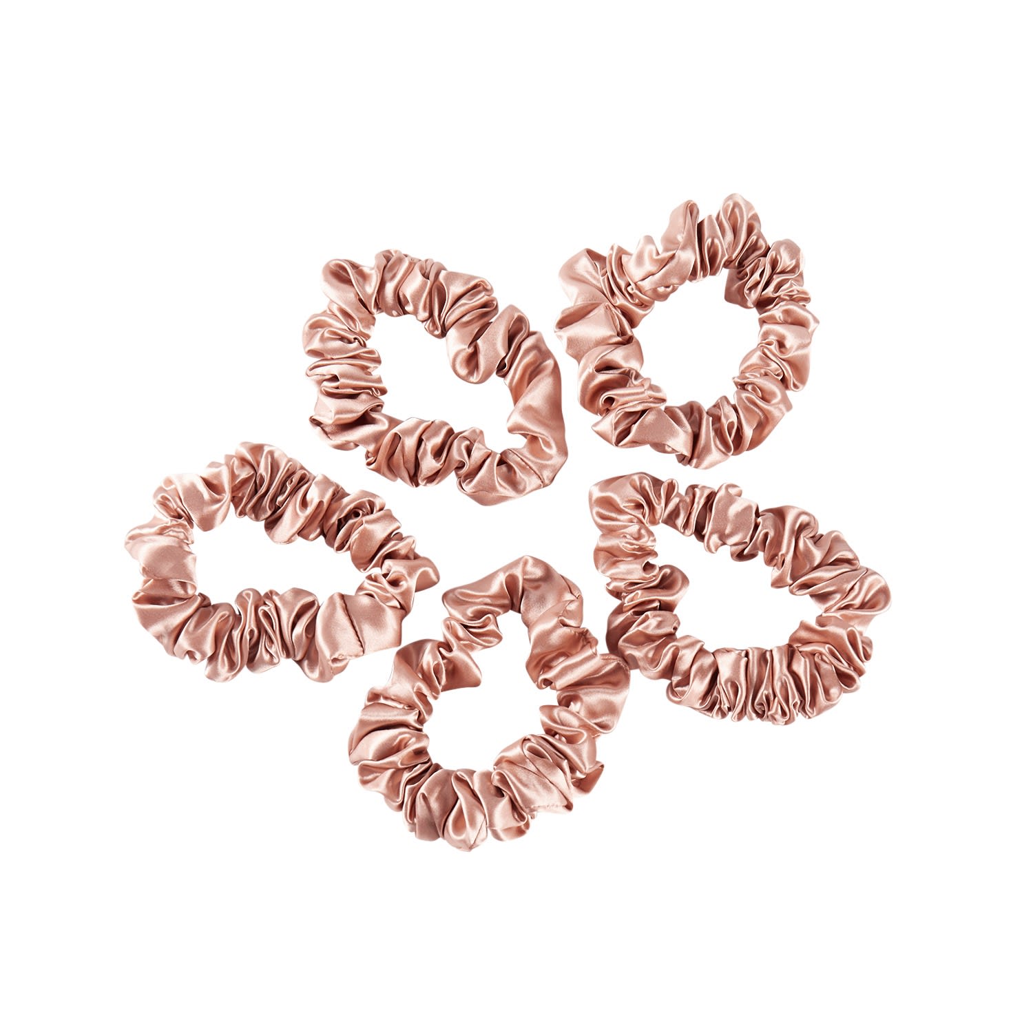 Women’s Pure Mulberry Silk Mini Scrunchie Set Of Five In Rose Gold One Size Soft Strokes Silk