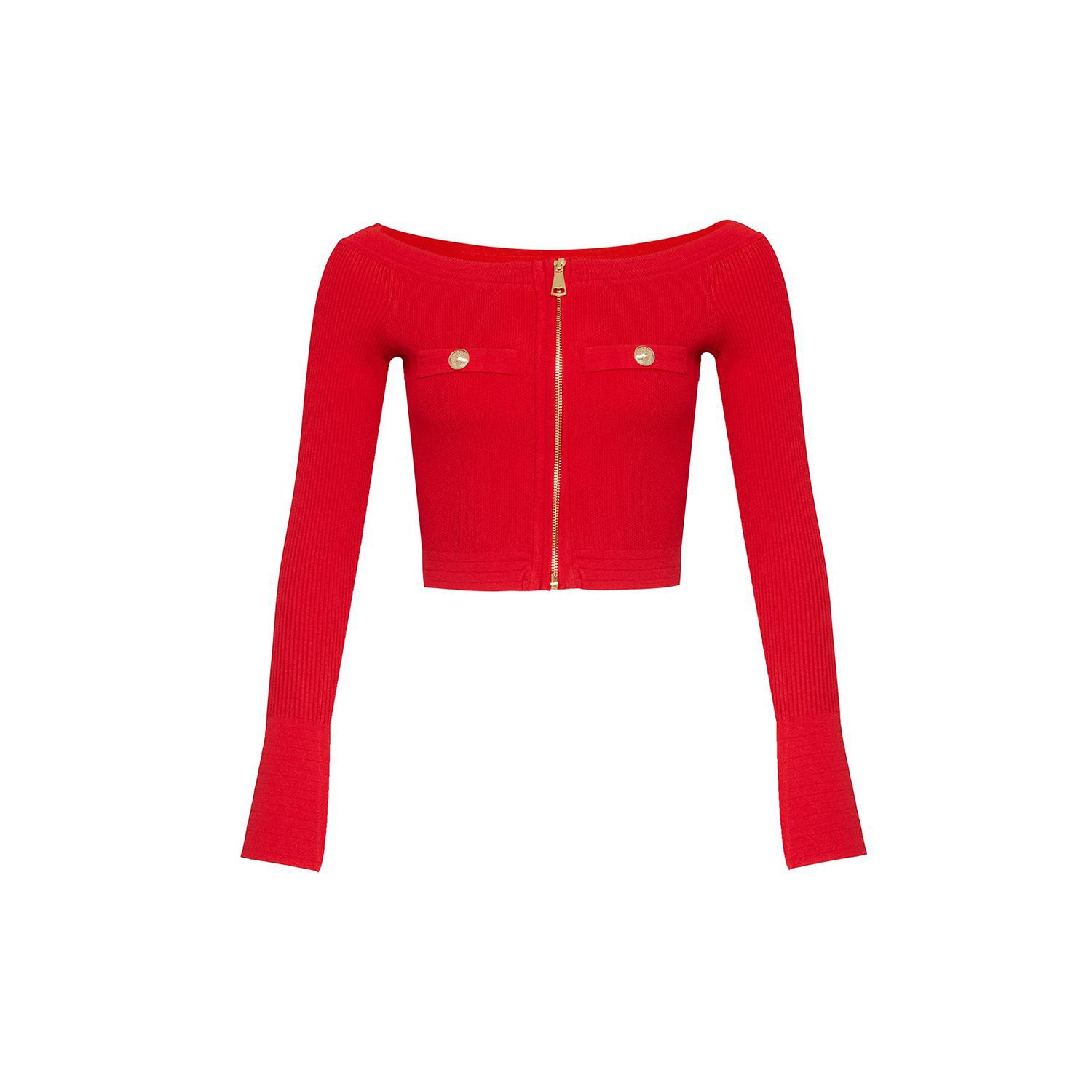 Women’s Gold Buttoned Zipper Detailed Red Short Blouse Extra Small Rue Les Createurs