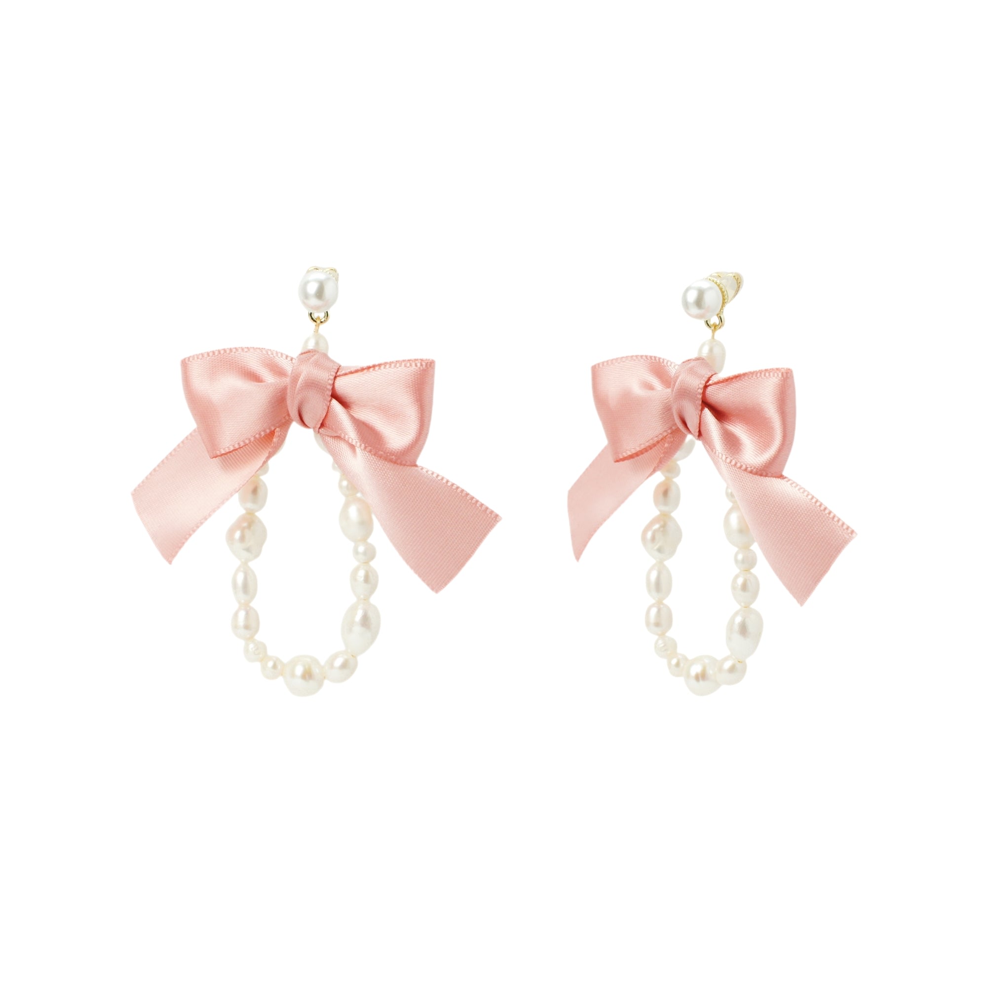 Women’s Pink / Purple Pink Ribbon Bow & Freshwater Pearl Drop Earrings I’mmany London