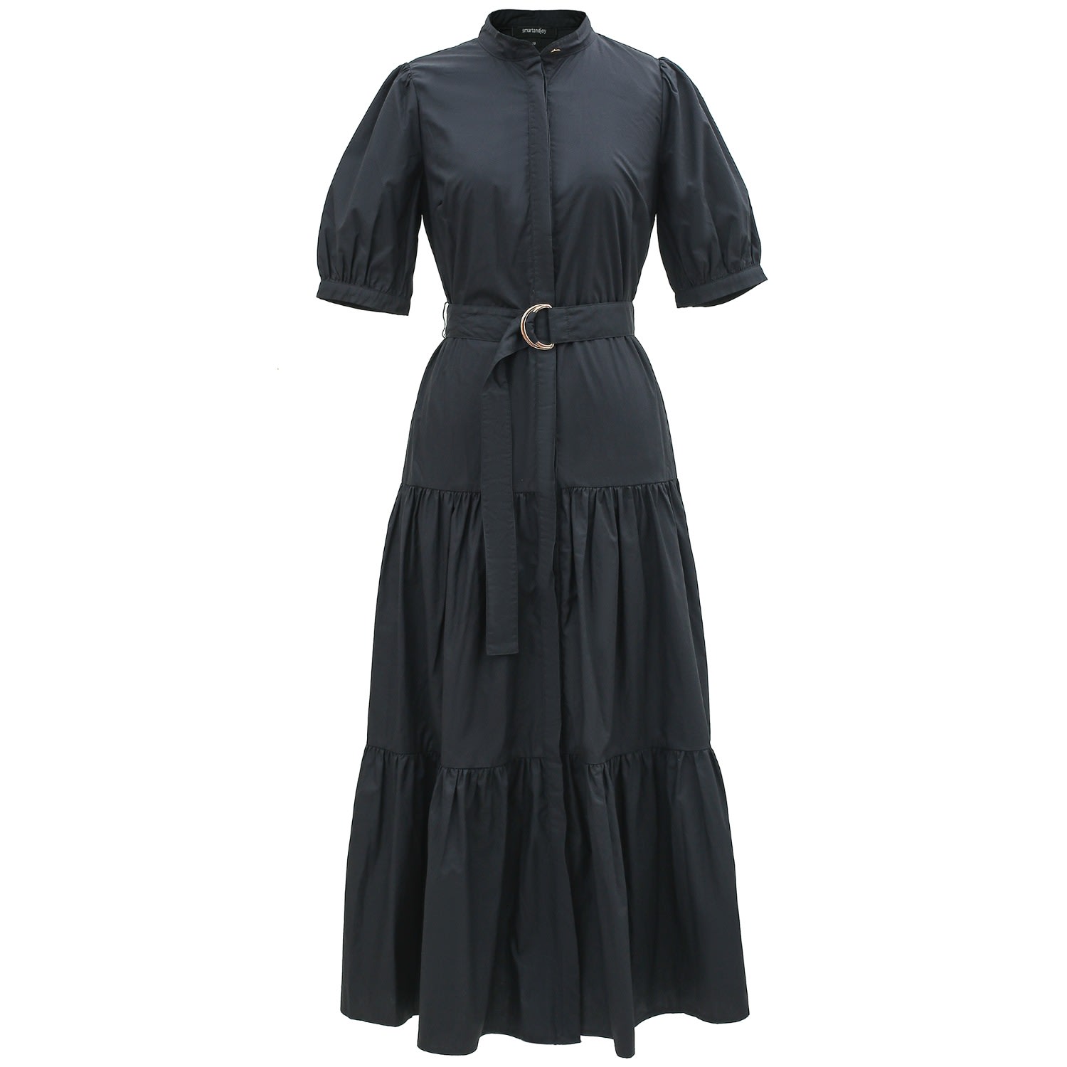 Women’s Black Cotton Shirt Dress With Added Belt Extra Small Smart and Joy