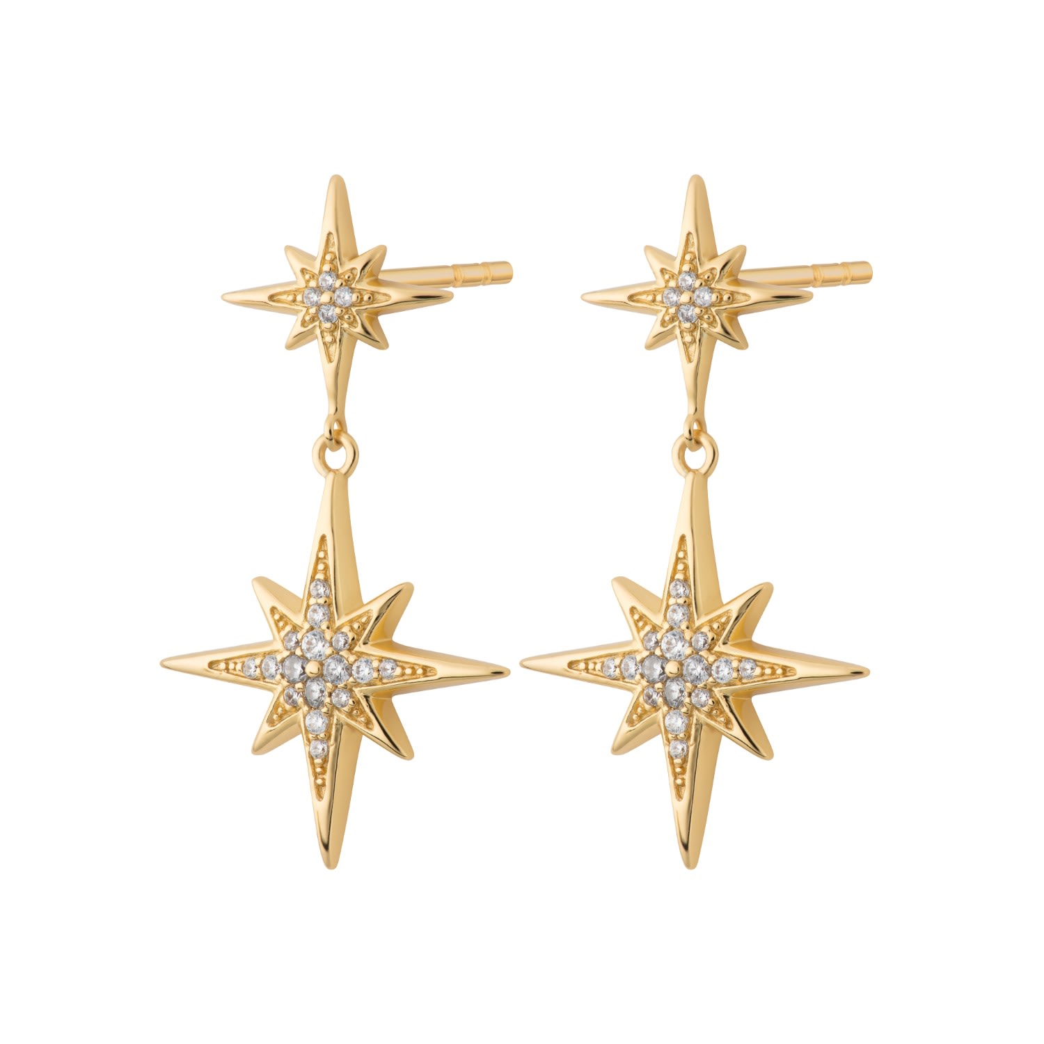 Women’s Gold Art Deco Star Drop Stud Earrings Scream Pretty