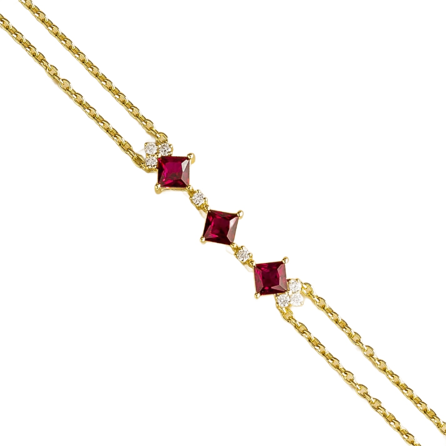 Women’s White / Red / Gold Forma Gold Bracelet Set With Ruby & Diamond Juvetti