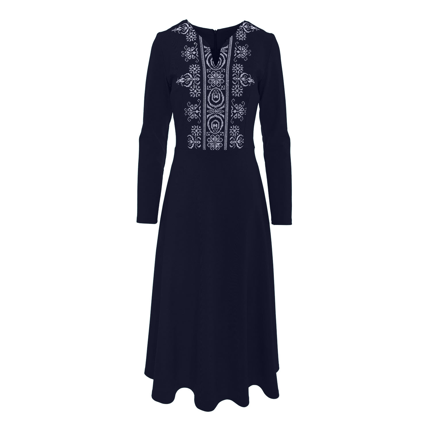 Women’s Midi Dress In Navy Blue Jersey With Floral Embroidery Large Izabela Mandoiu