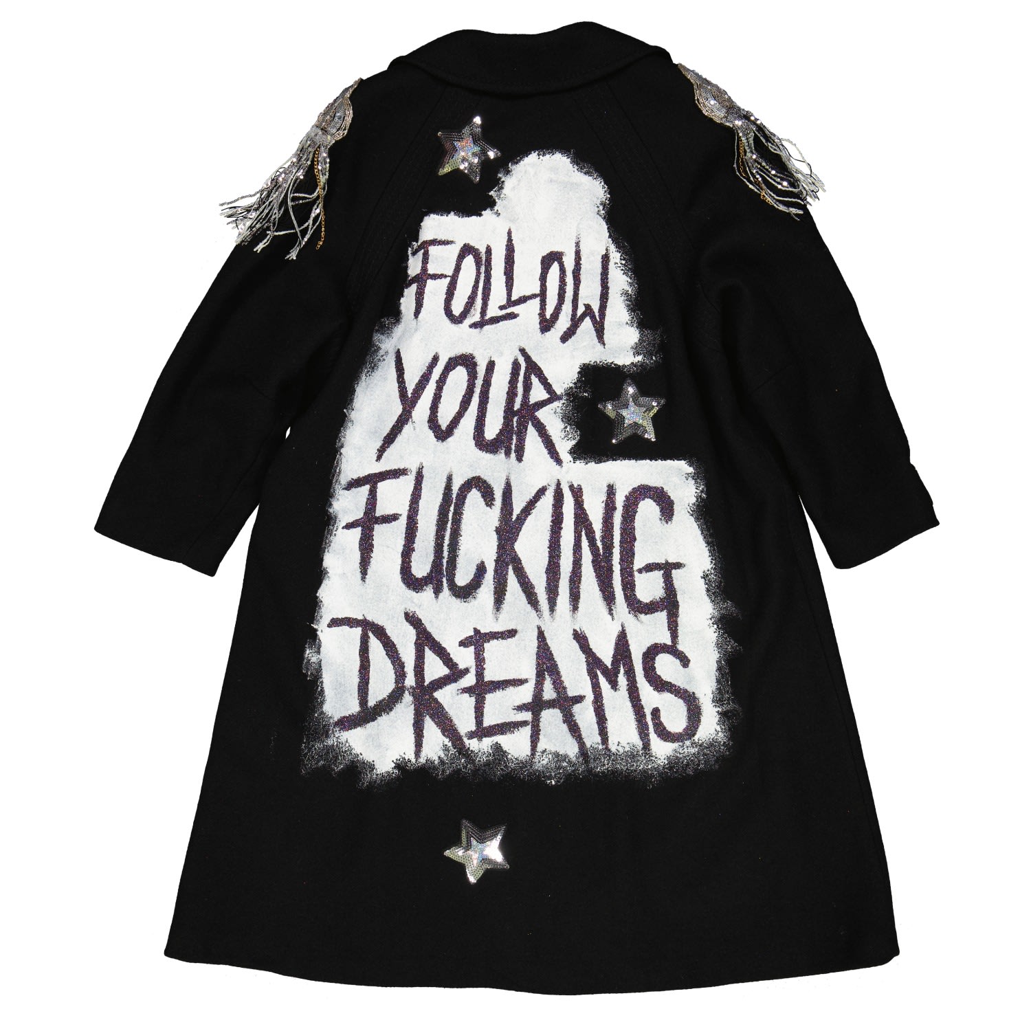 Women’s Black / Silver / White Upcycled Mohair Wool Coat - Black - Follow Your *** Dreams M/L Fred Rich
