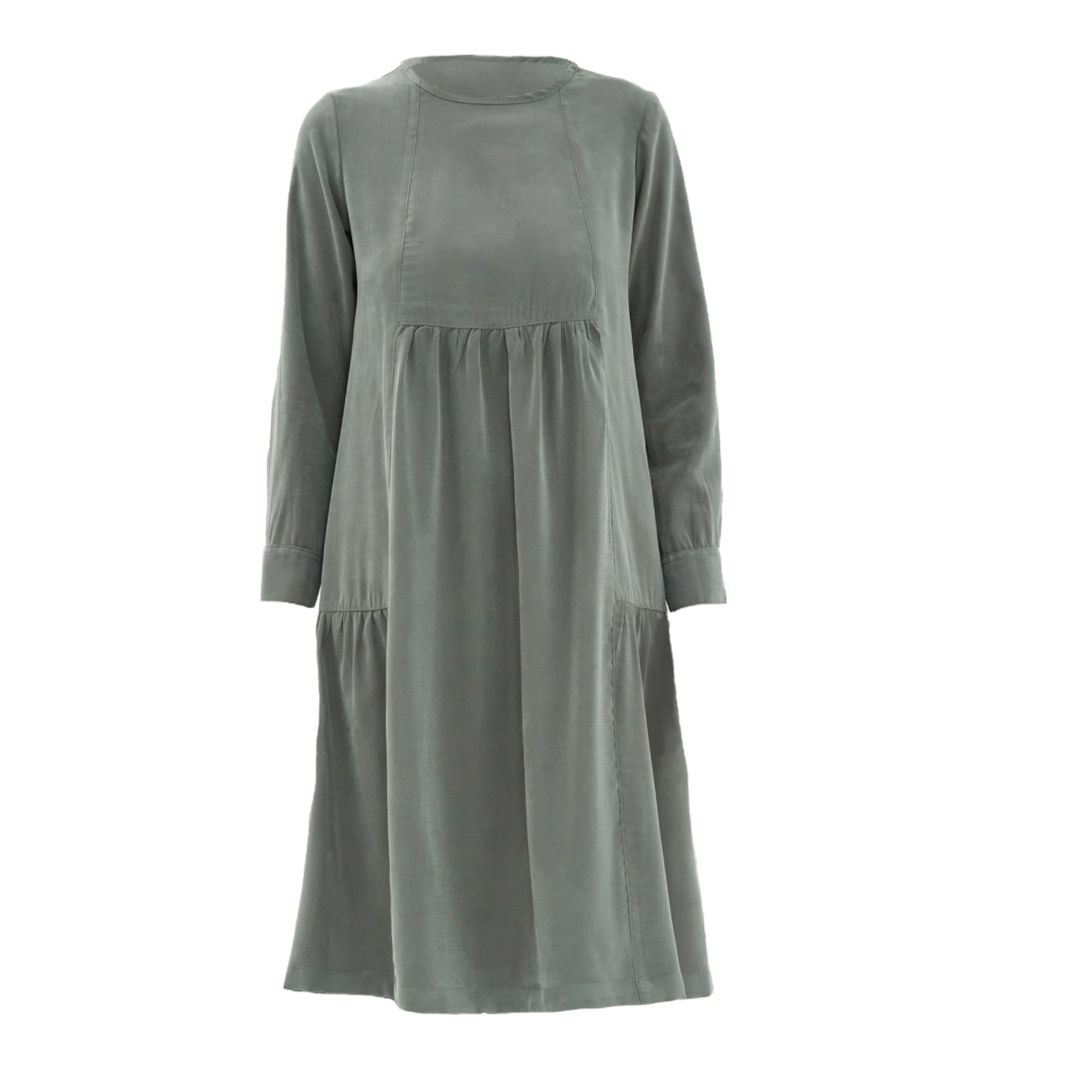 Women’s Grey Khaki Midi Viscose Blend Long Sleeved Dress Small Haris Cotton