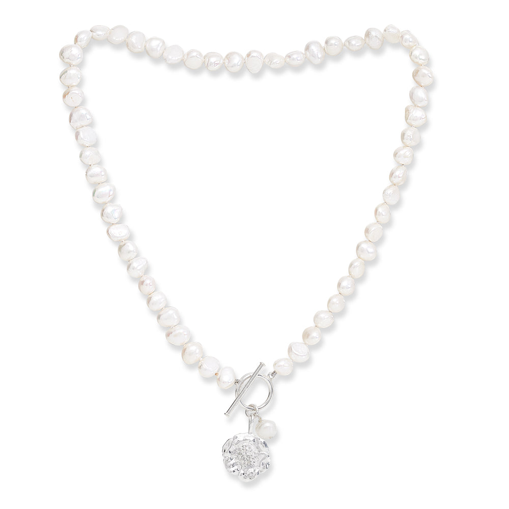 Women’s White / Silver Vita Cultured Freshwater Pearl Necklace With Silver Cherry Blossom Charm Pearls of the Orient Online