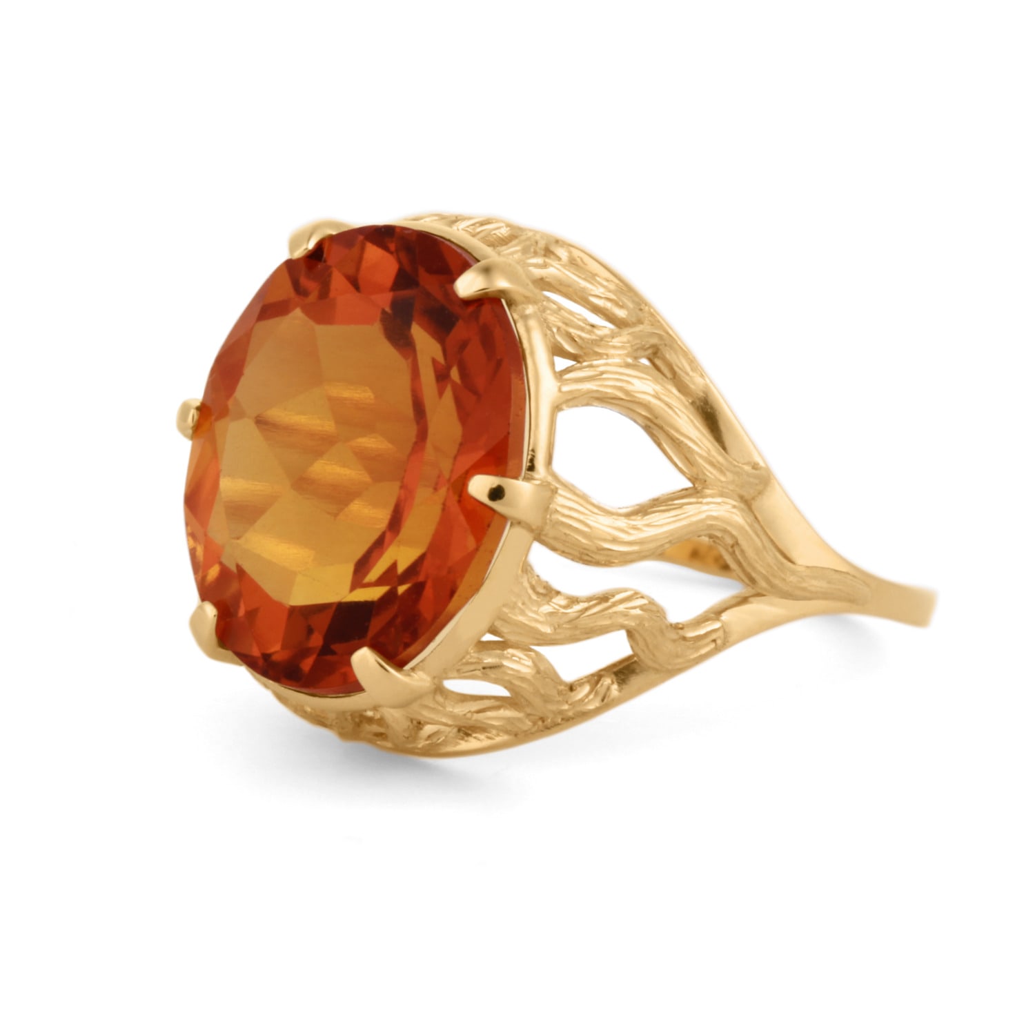 Women’s Yellow / Orange / Gold Cocktail Citrine Ring In 14K Yellow Gold With Hand-Engraving G & D Unique Designs