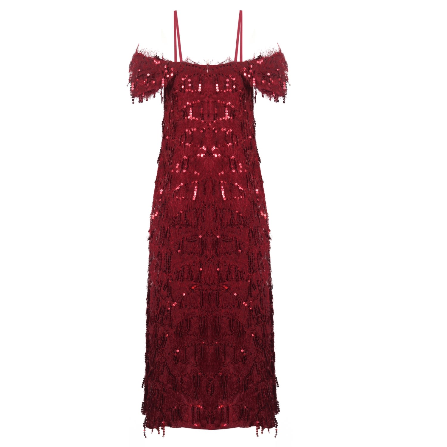Women’s Red Off-Shoulder Flared Sequin Gown Extra Small Nalè