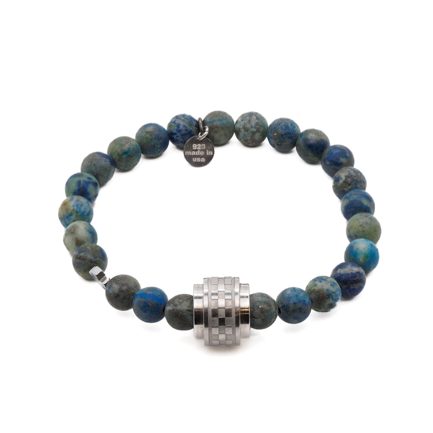 Men’s Silver / Blue / Grey Azurite Stone Amor Beaded Bracelet - Blue Ebru Jewelry