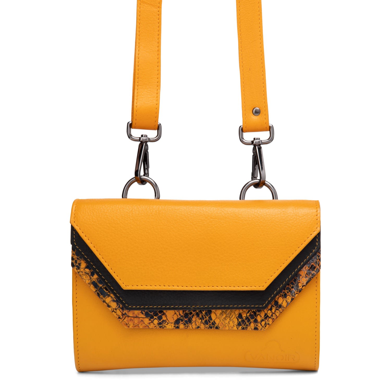 Women’s Yellow / Orange Crossbody/Waistbag Plenty In Ocre Black Croco Vanoir