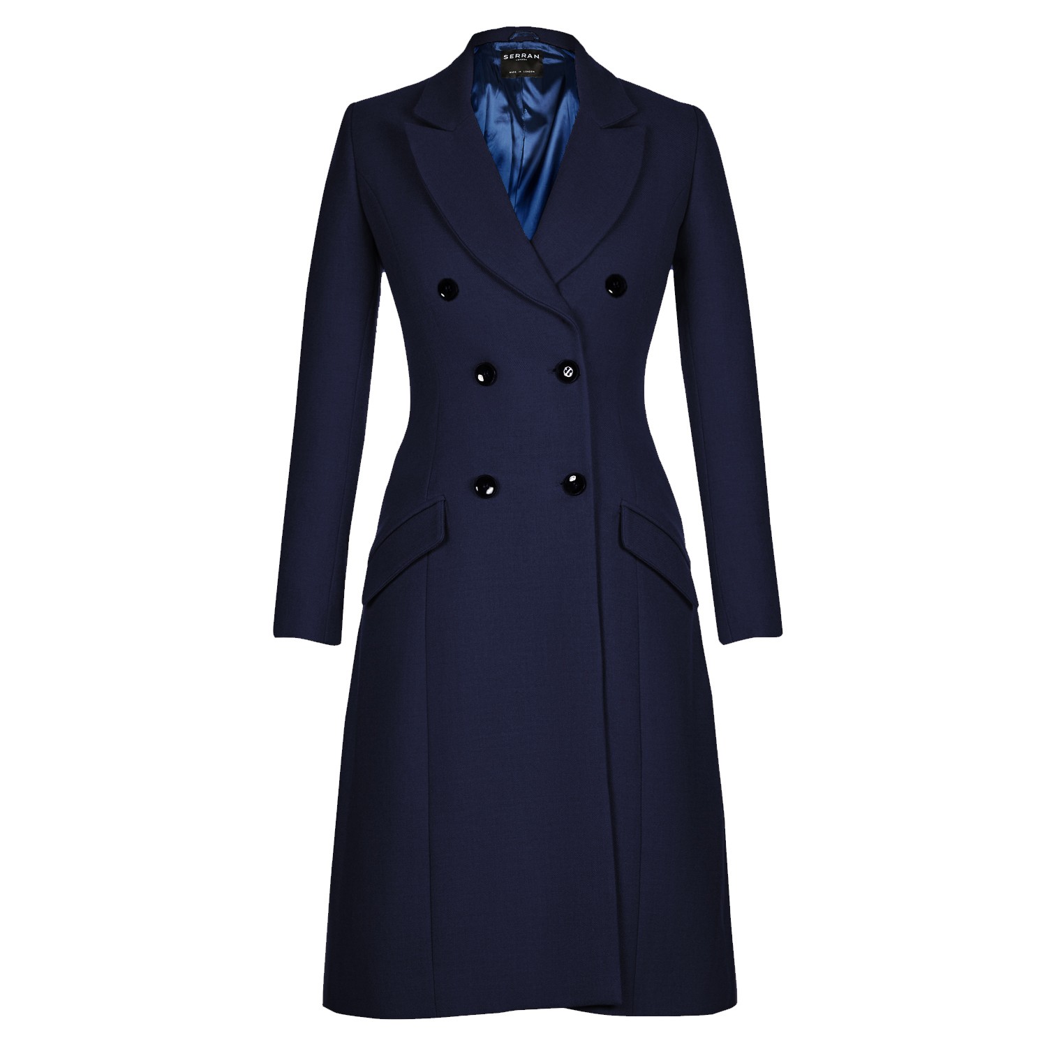 Women’s Blue Classic Double-Breasted Coat - Navy Medium Serran London