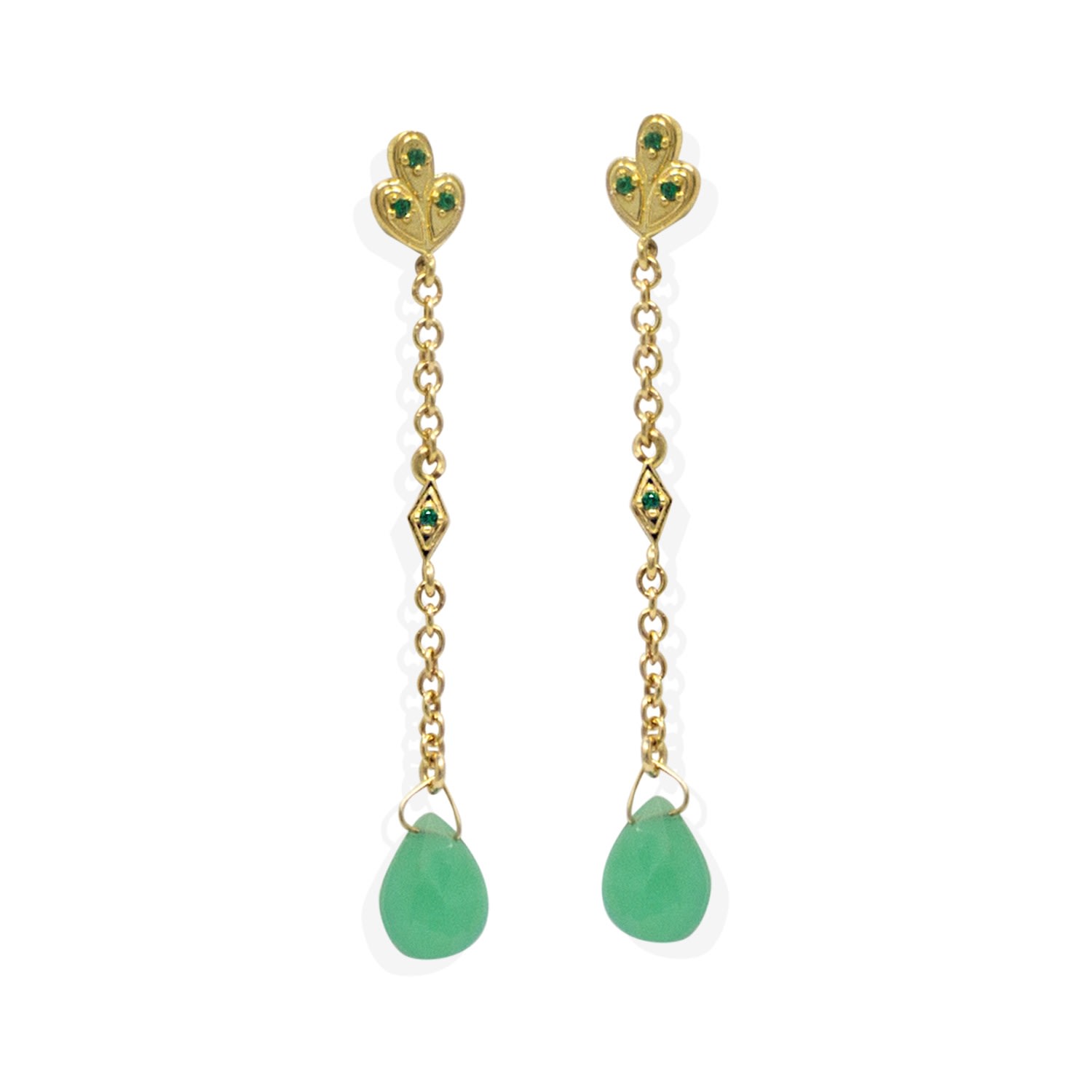 Women’s Green Luccichio Deco Gold-Plated Chrysoprase Earrings Vintouch Italy