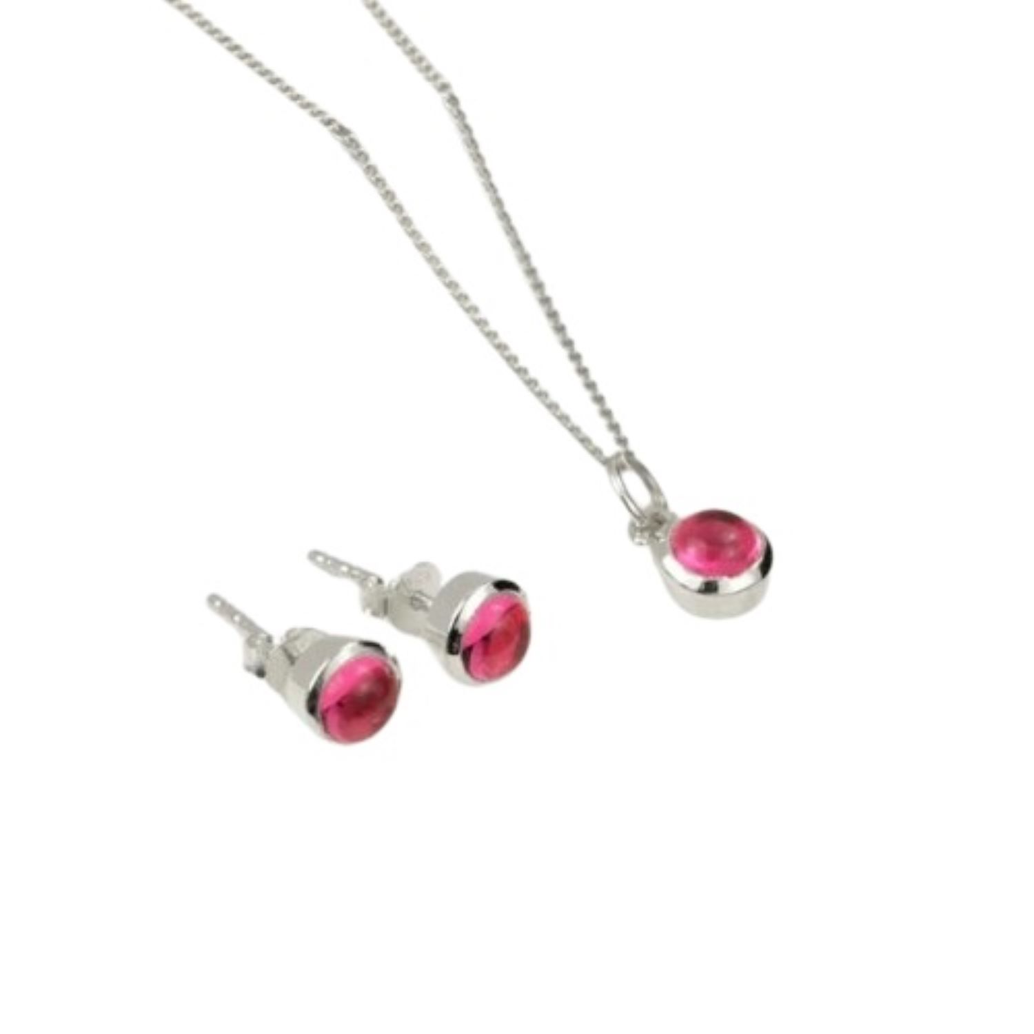 Women’s Silver / Pink / Purple October Birthstone Jewellery Set In Sterling Silver-Pink Tourmaline Studs And Charm Necklace The Jewellery Store London