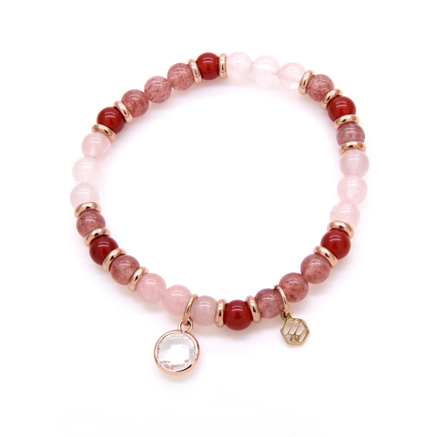 Women’s Rose Quartz Red Chalcedony Strawberry Quartz Beaded Bracelet With White Quartz Jadeite Atelier