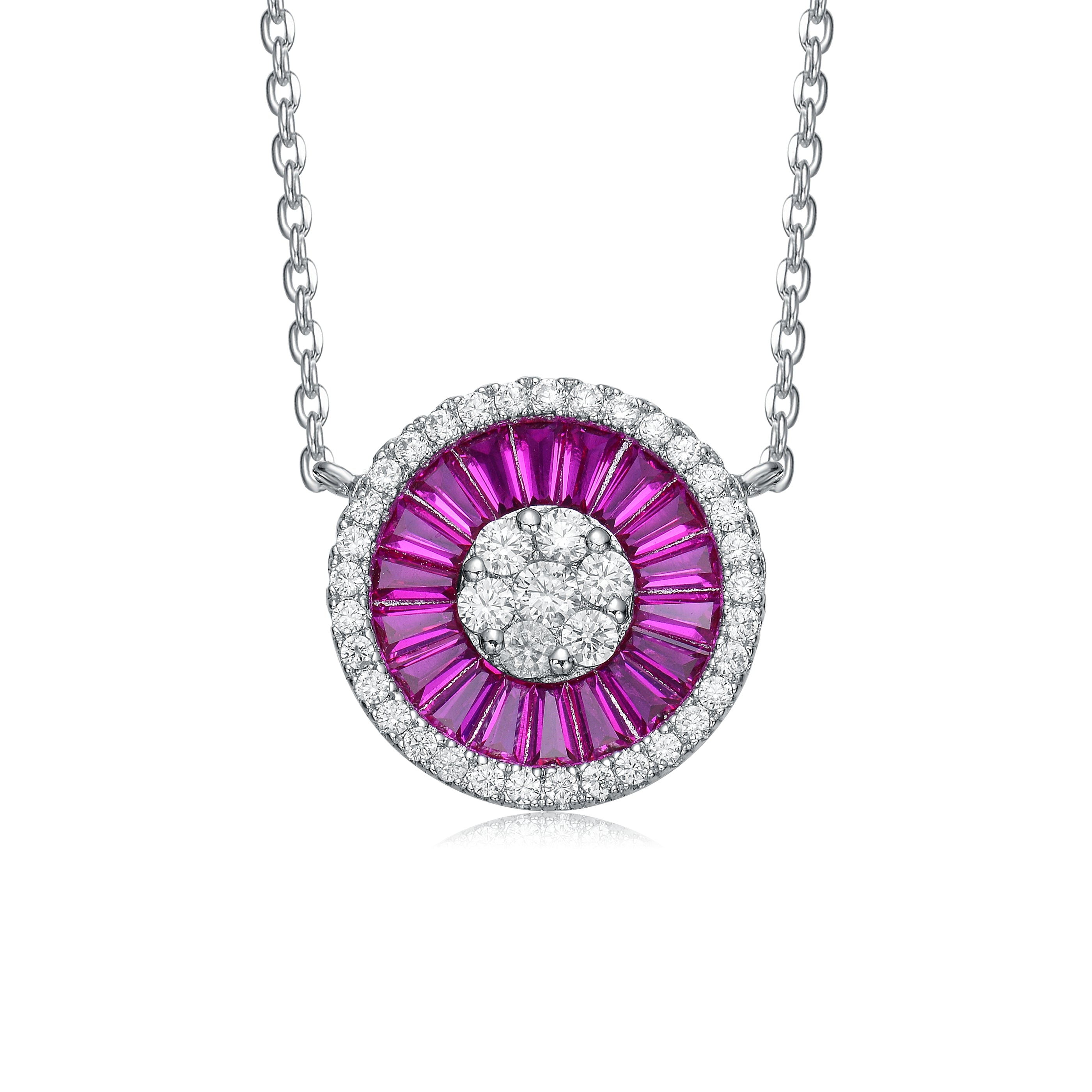 Women’s Silver / Pink / Purple Sterling Silver With Rhodium Plated & Cubic Zirconia Round Pendant Necklace Genevive Jewelry