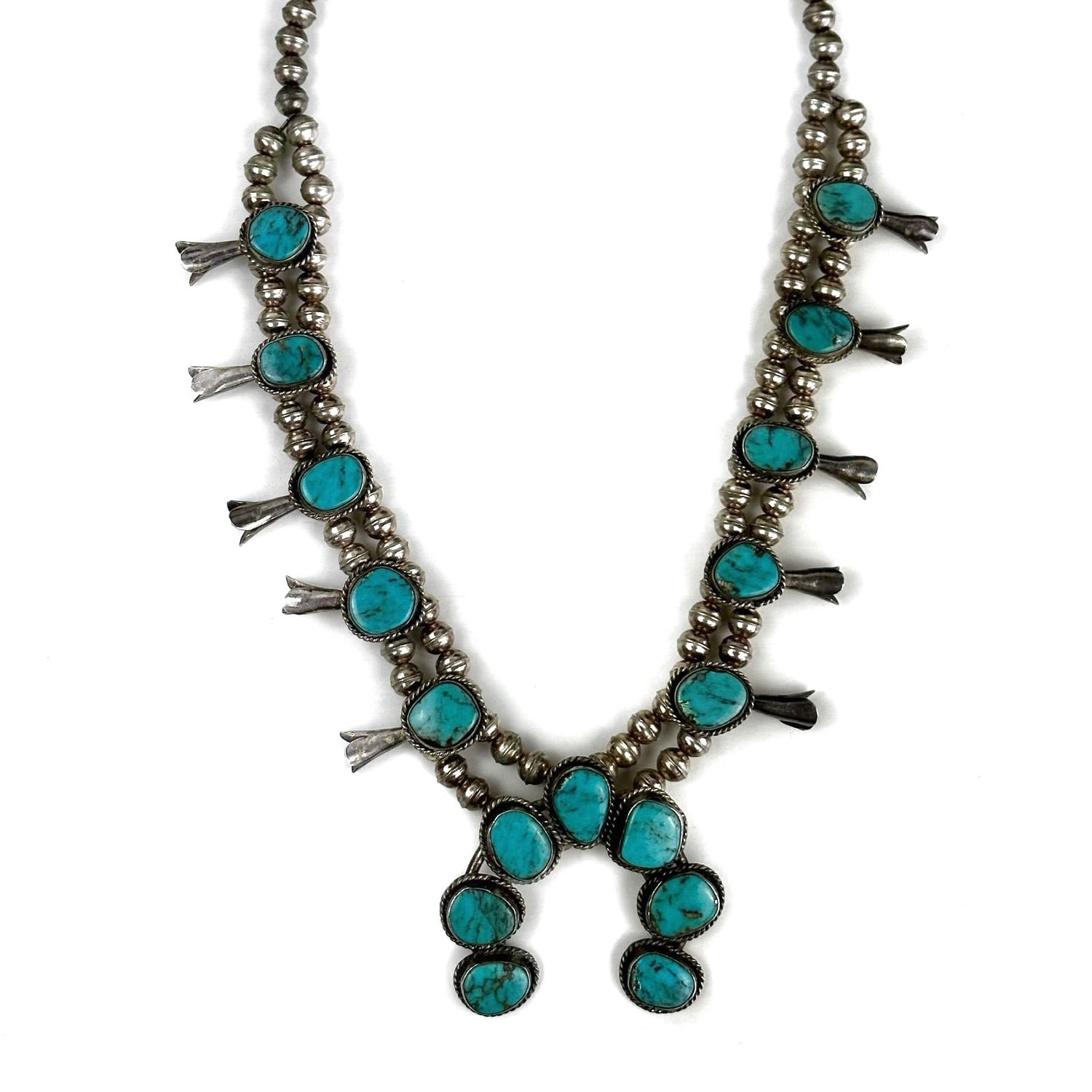 Women’s Blue Vintage Navajo Naja Sterling Silver & Turquoise Squash Blossom Necklace Good Tidings Style