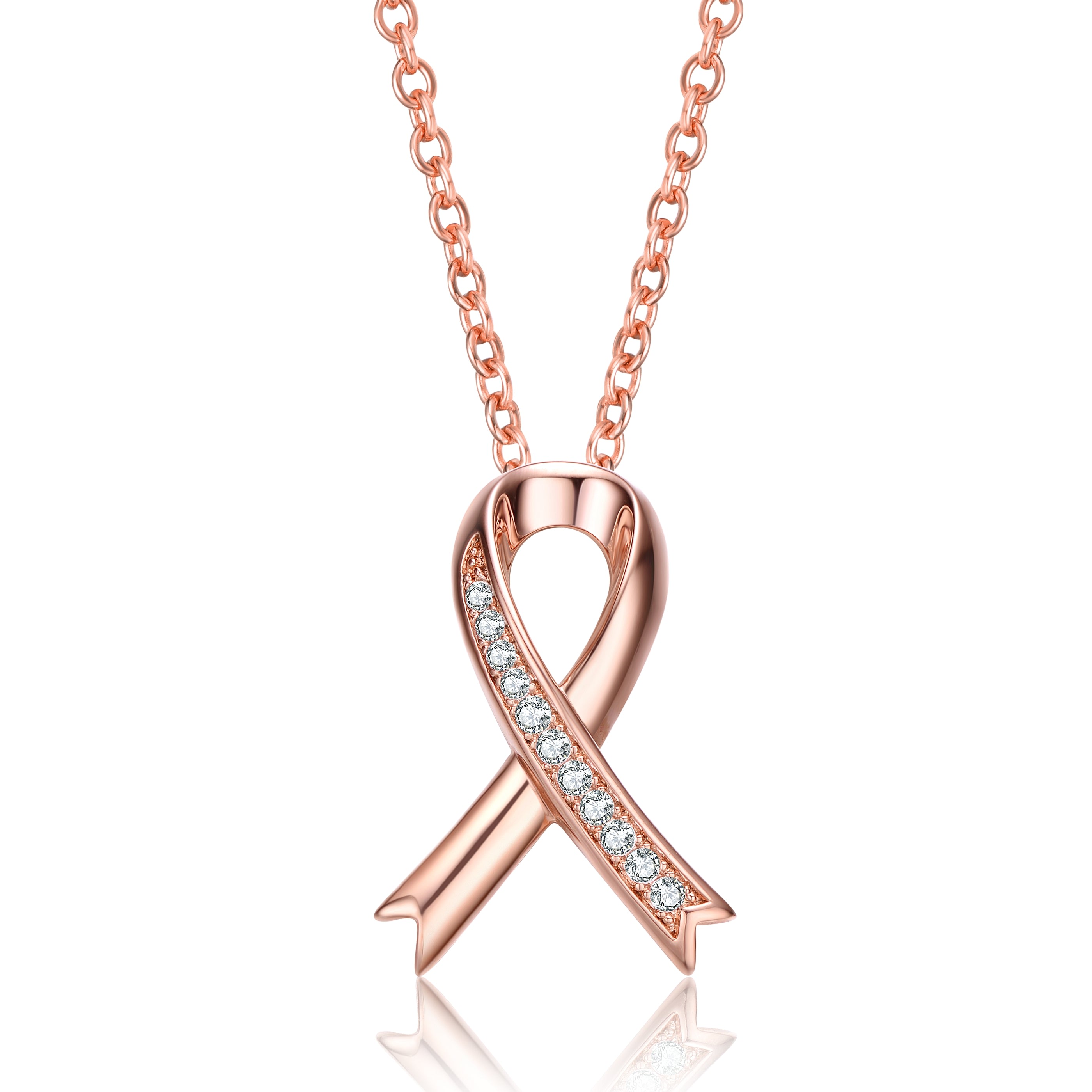 Women’s White / Rose Gold Sterling Silver Rose Gold Plated With Clear Cubic Zirconia Loop Necklace Genevive Jewelry