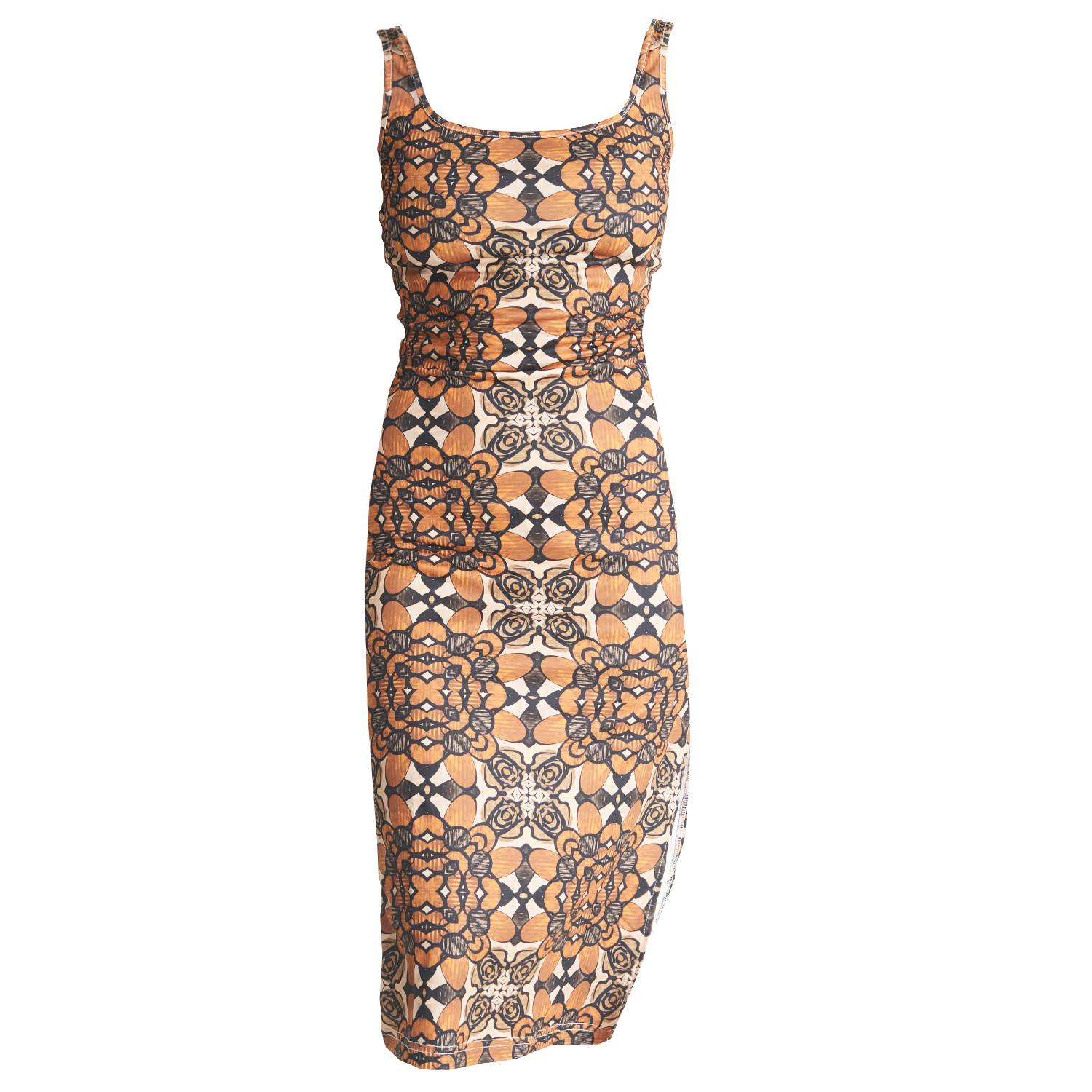 Women’s Gold / Brown / Yellow Honey Kaleidoscope Midi Dress Small Amanda Chel