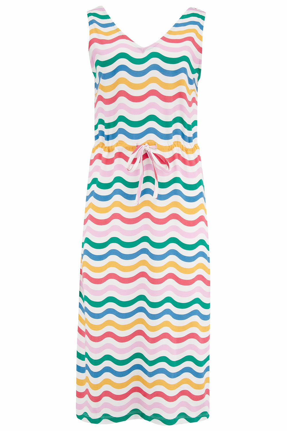 Women’s Gilly Jersey Midi Dress Multi, Wavy Rainbow Stripes Small Sugarhill Brighton