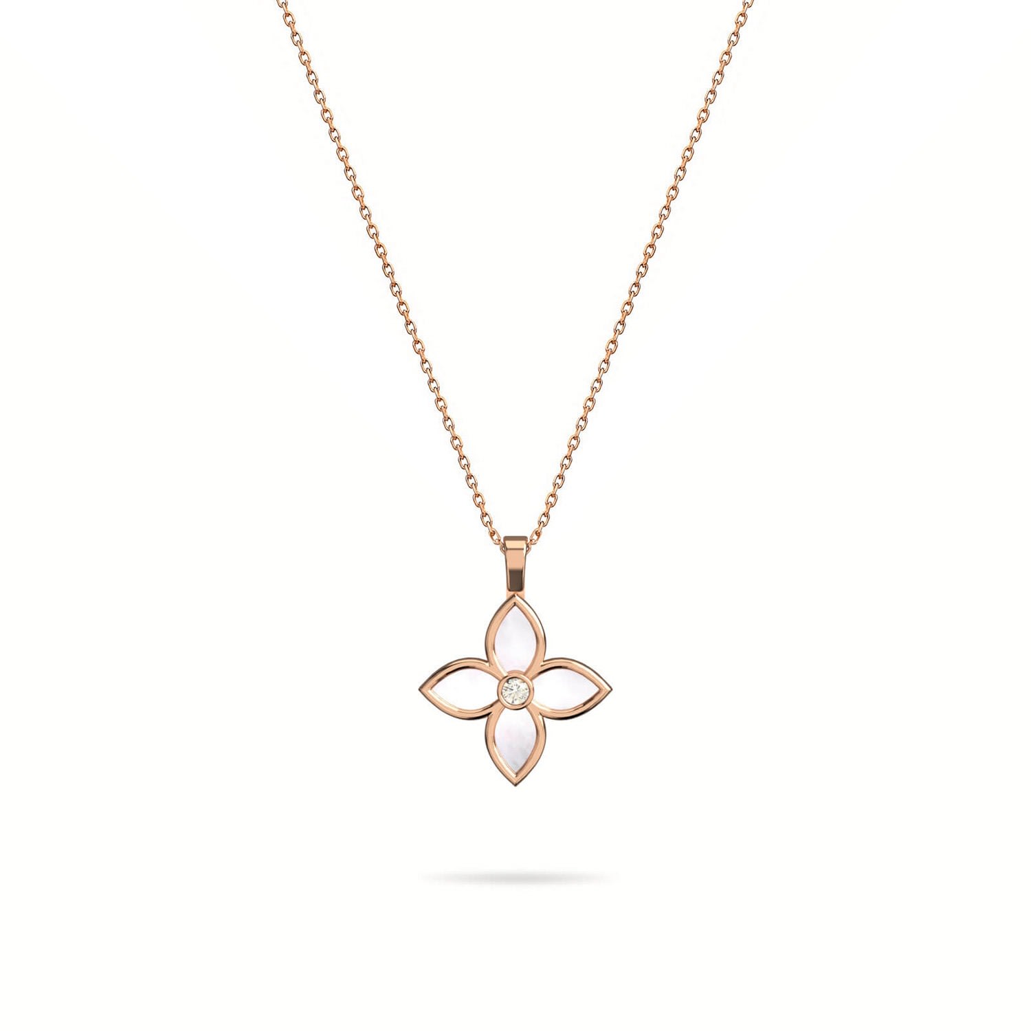 Women’s Necklace Ava Tall On Precious Stone,18K Rose Gold And Diamonds Mother Of Pearl Aquae Jewels