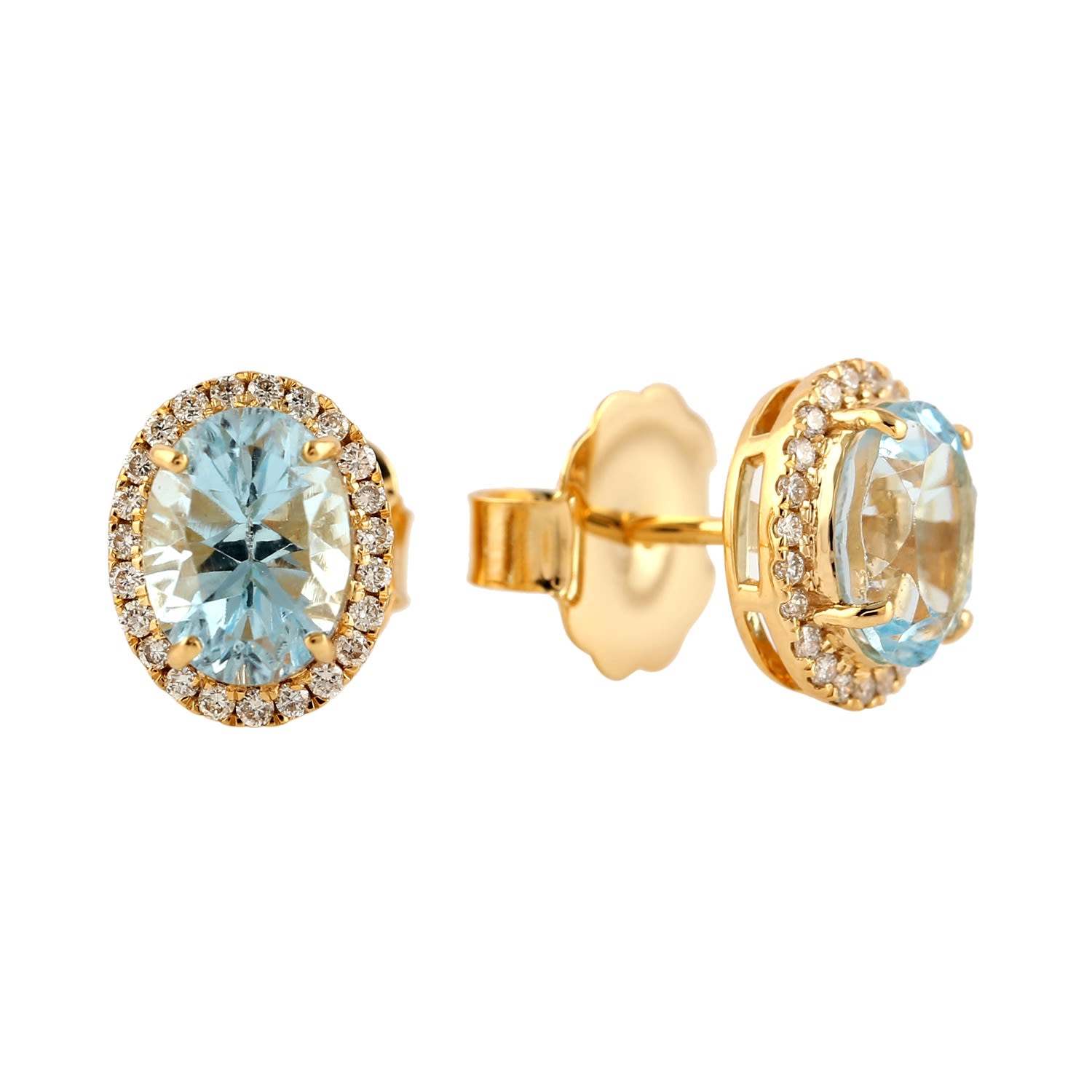 Women’s White / Gold / Blue 18K Yellow Gold Natural Diamond Blue Topaz Stud Earrings Artisan