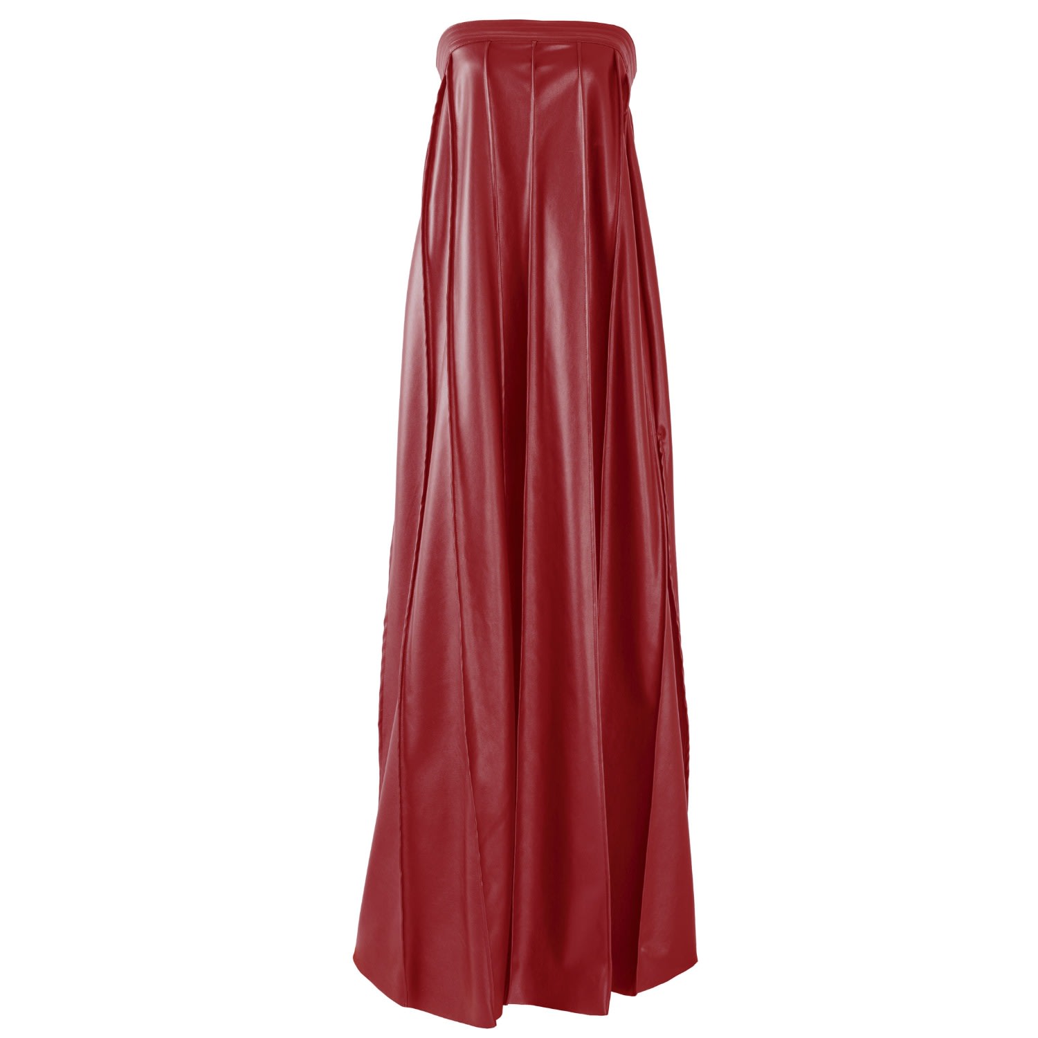 Women’s Desire - Red Strapless Pleated Maxi Dress, Vegan Leather Large Kargede