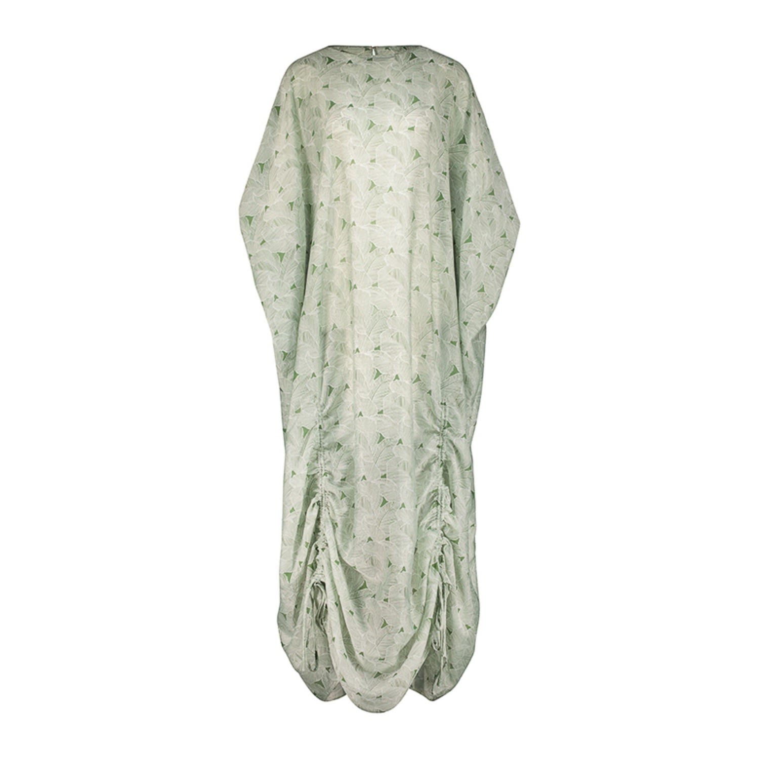 Women’s Green Printed Voile Kaftan With Draw String Hemline One Size Azzalia