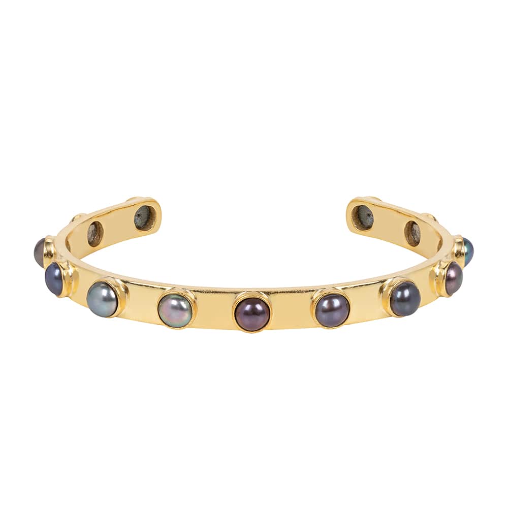 Women’s Gold / Grey Aurora Gold Cuff Bracelet With Grey Pearls Amadeus