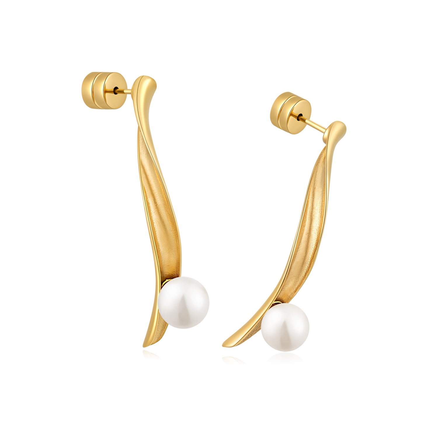 Women’s Gold Urban Chic Undulation Pearl Linear Earring Me30