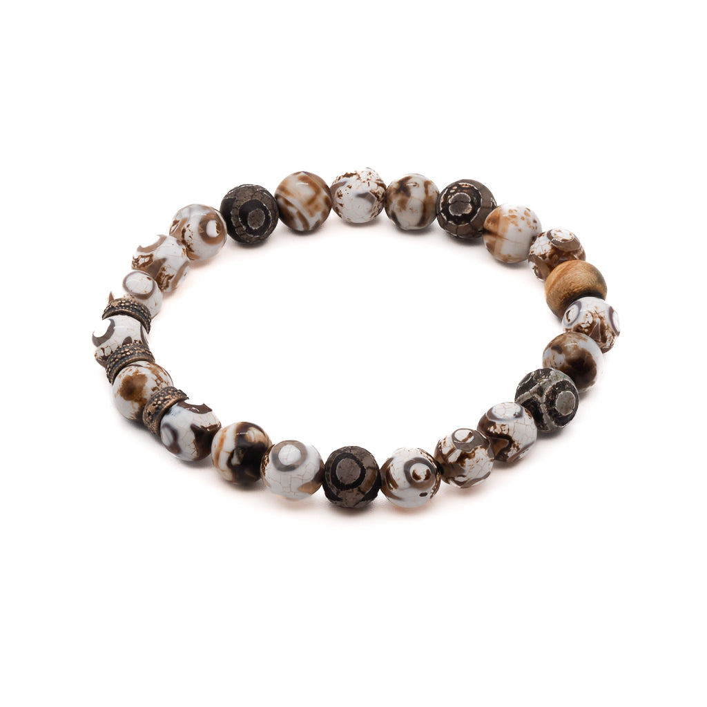 White / Brown / Gold Nepal Soul Beaded Men’s Bracelet Ebru Jewelry