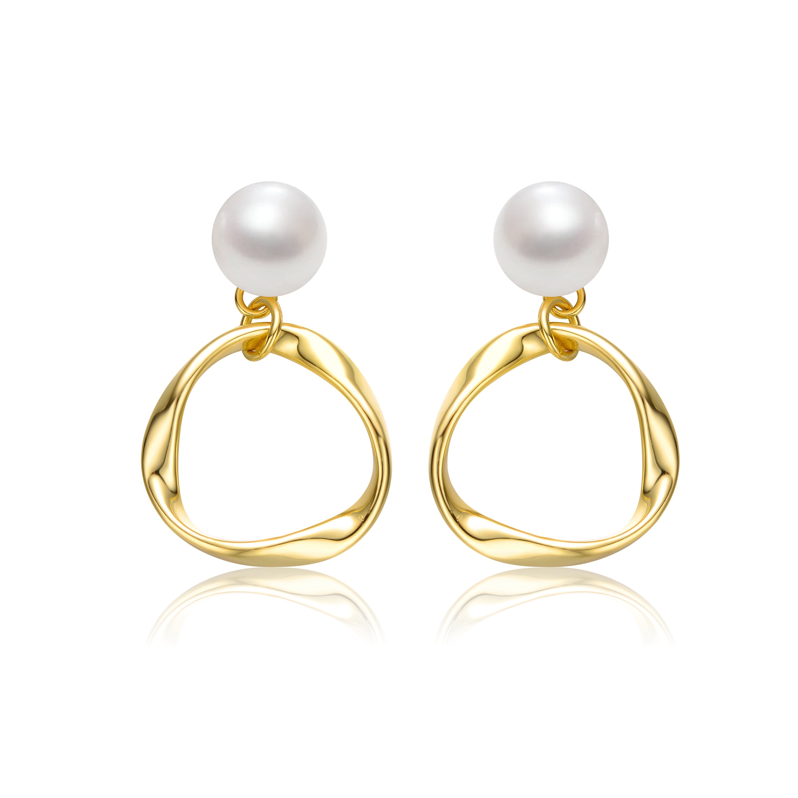 Women’s Gold / White Delphine Circle Ribbon Golden Pearl Earrings Genevive Jewelry