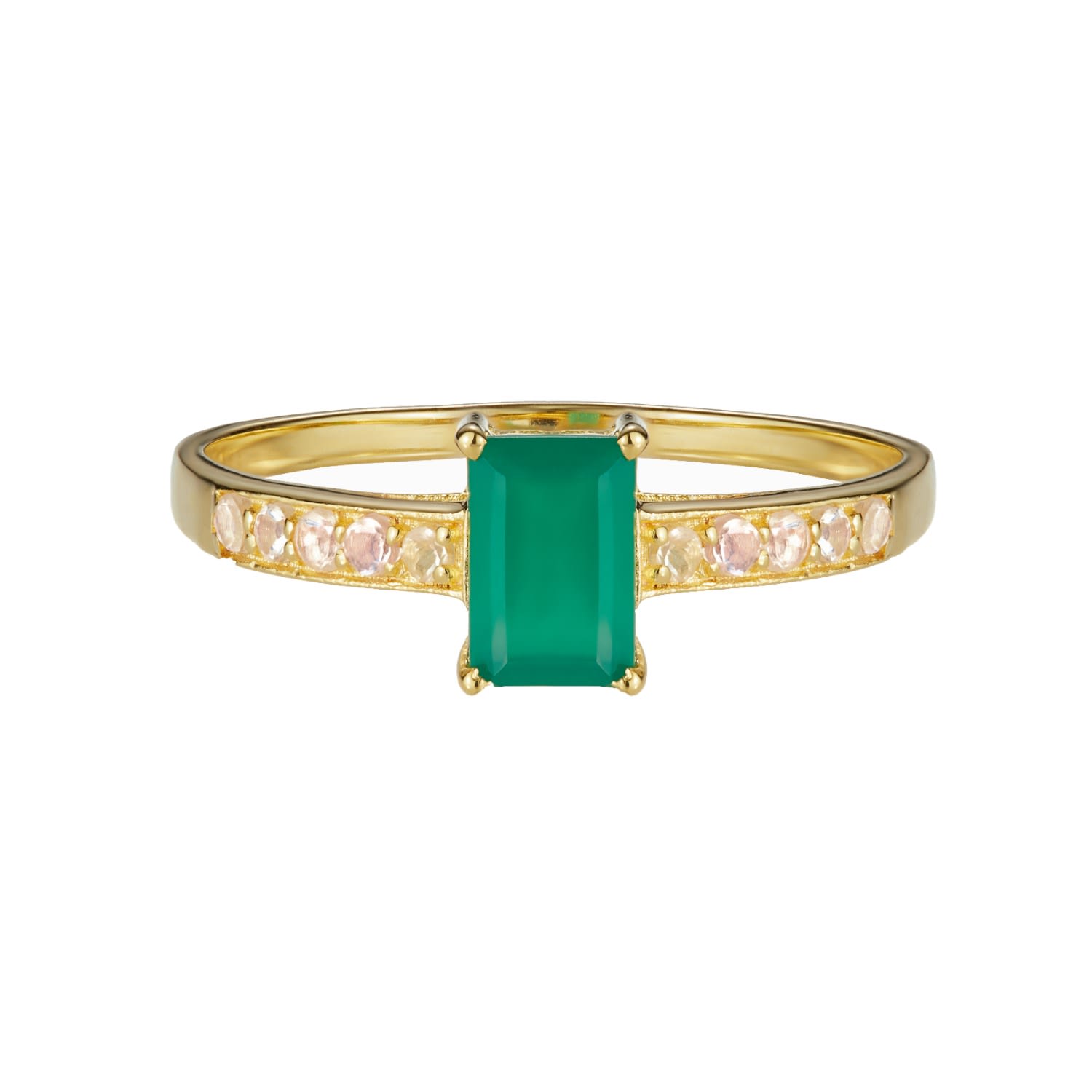 Women’s Gold / Green Green Onyx Baguette Cut Ring & Moonstones Venu J Collection