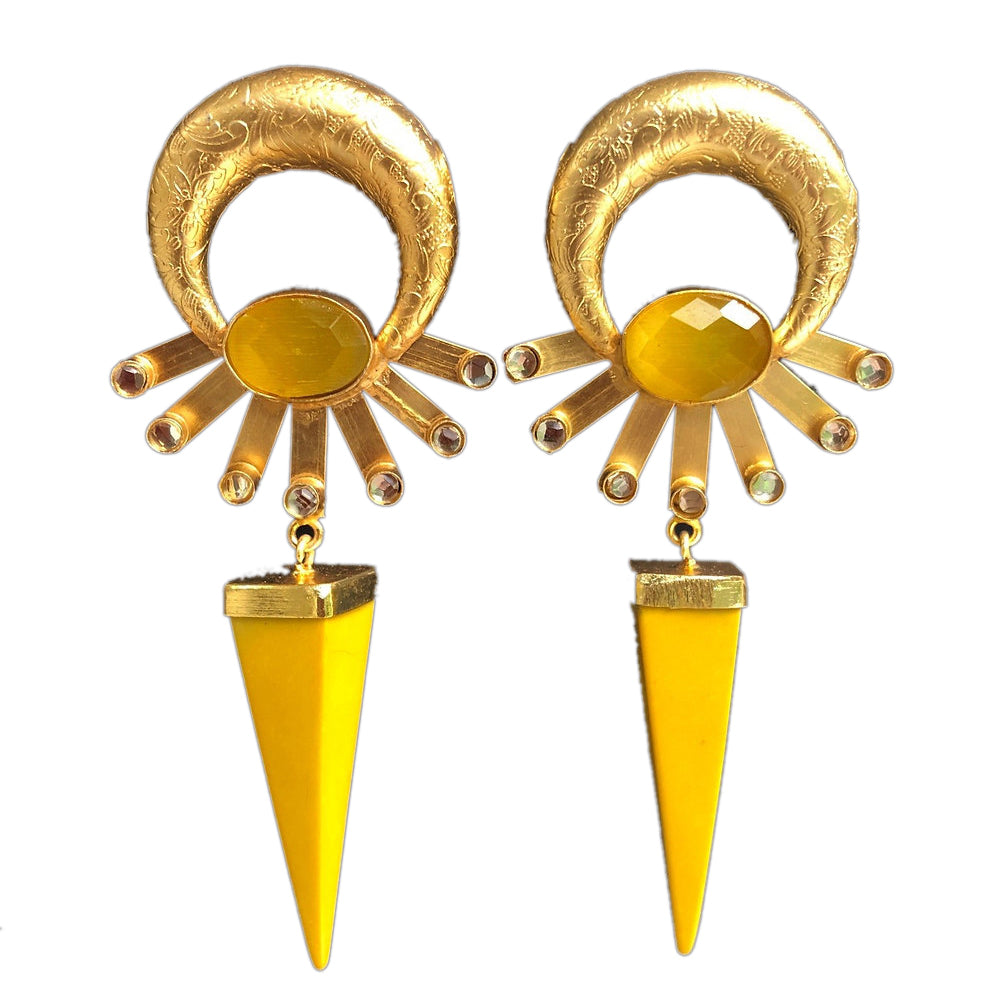 Women’s Yellow / Orange Peacock Giallo Earrings Pink Piglet Collection