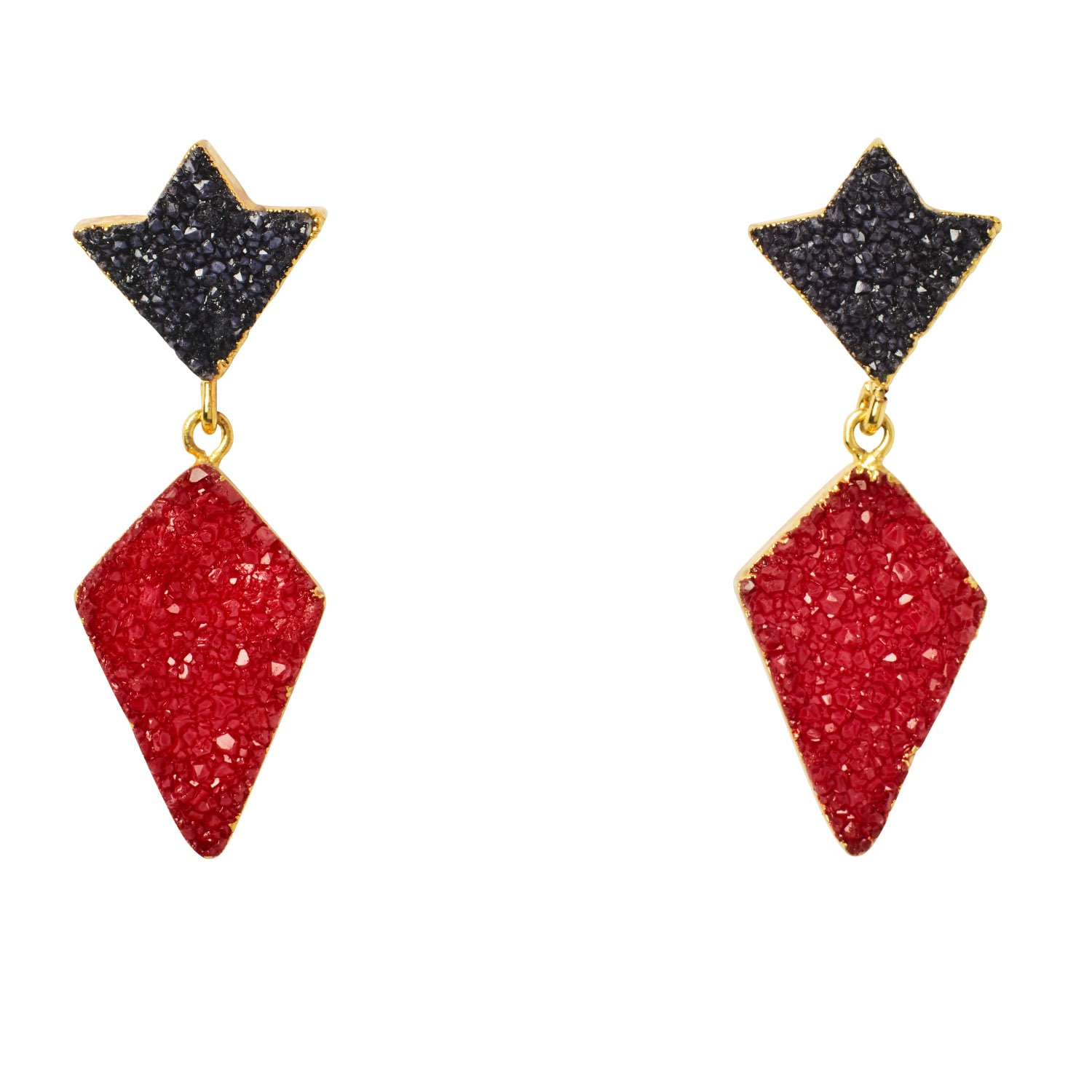 Women’s Gold / Black / Red Princess Red Black Druzy Gold Earrings Yaa Yaa London