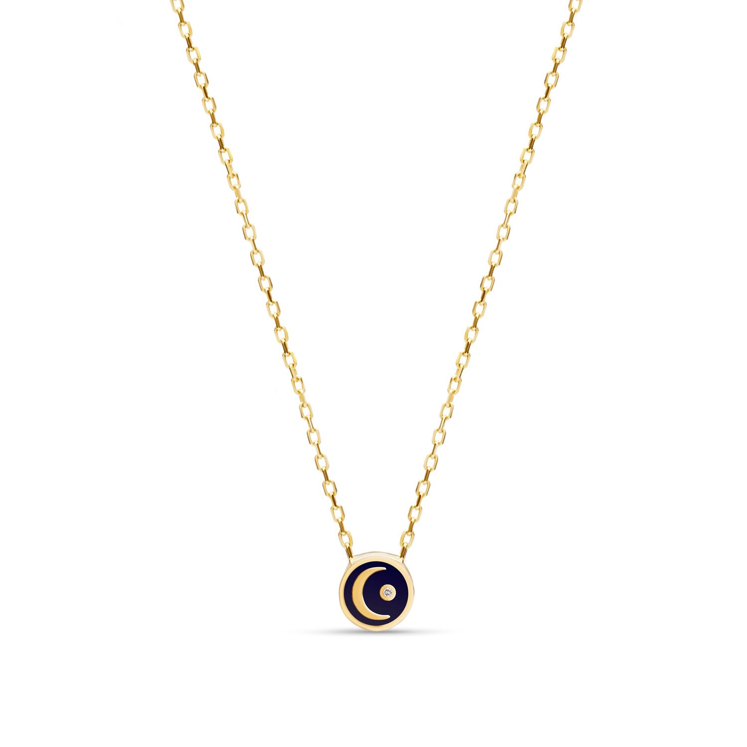 Women’s Enamel Moon Diamond Necklace - 14K Gold & Diamond Mosuo Jewellery