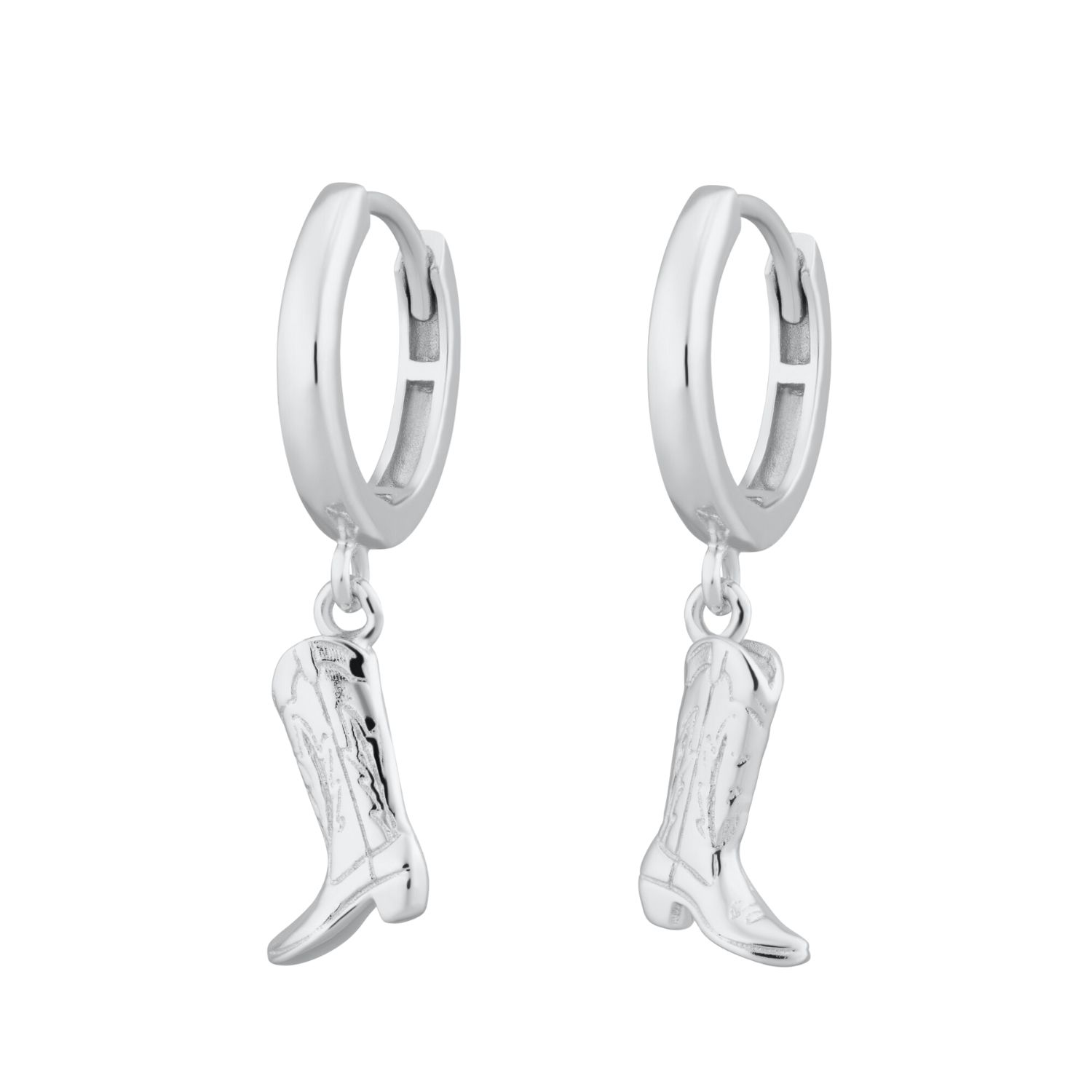 Women’s Silver Cowboy Boot Charm Hoop Earrings Scream Pretty