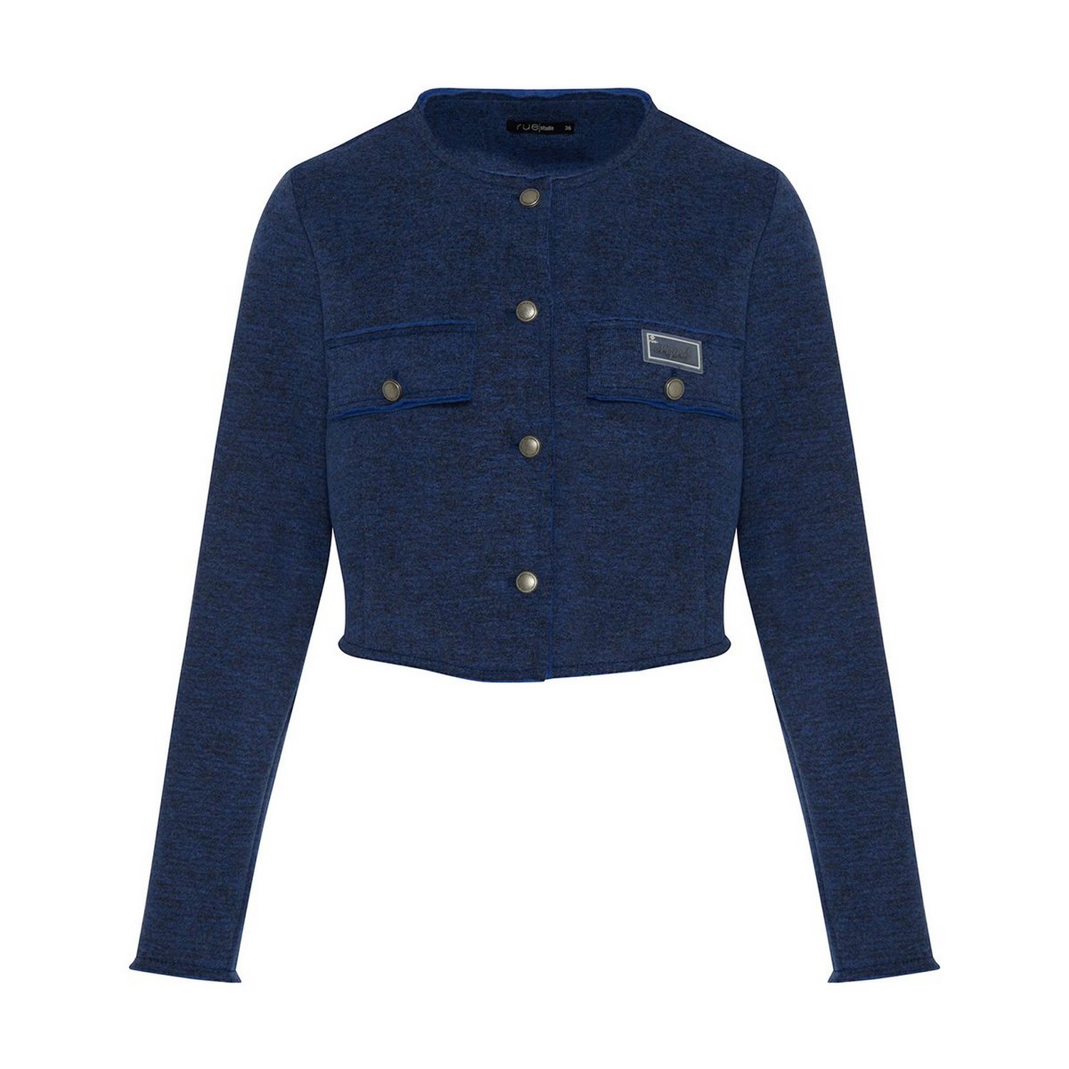 Women’s Blue Pocket Flap Detail Knitted Navy Jacket Small Rue Les Createurs
