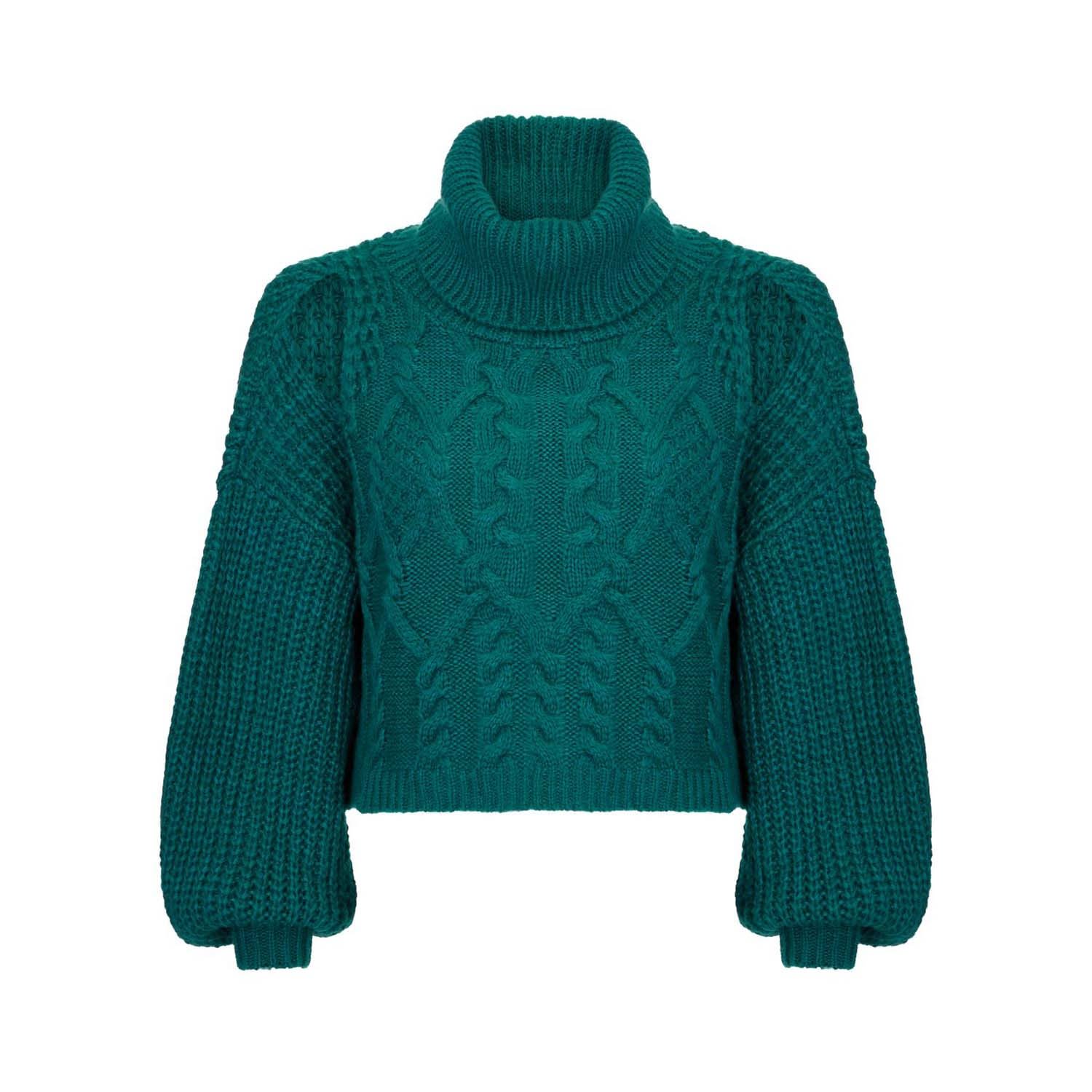 Women’s Green Mimi Crop Cut Out Cable Jumper - Teal Large Cara & the Sky