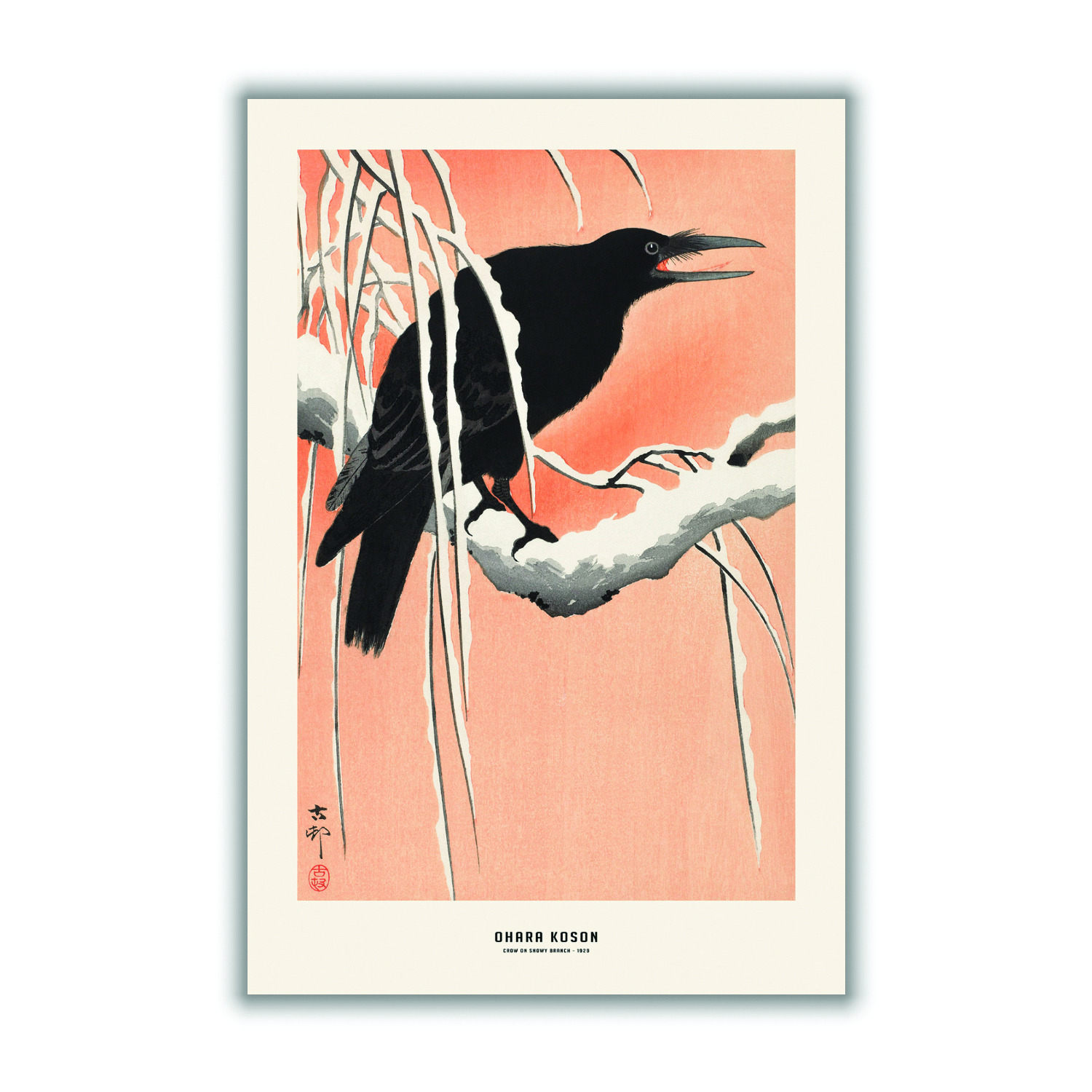 Black Ohara Koson - Crow On Snowy Branch Extra Small Stanley Print House