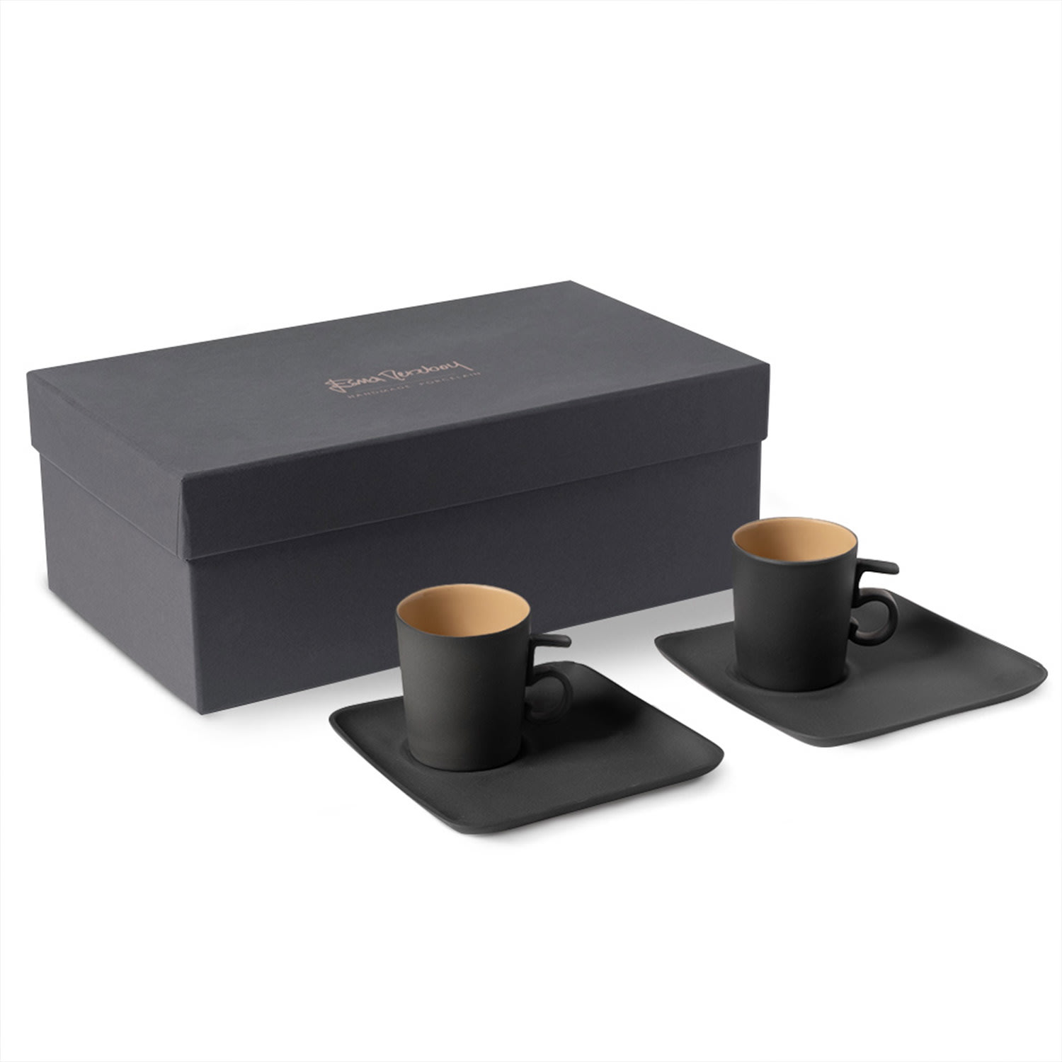 Black / Yellow / Orange Figures Lucky Five Espresso Cup With Saucer Set Of Two Black Straw Esma Dereboy
