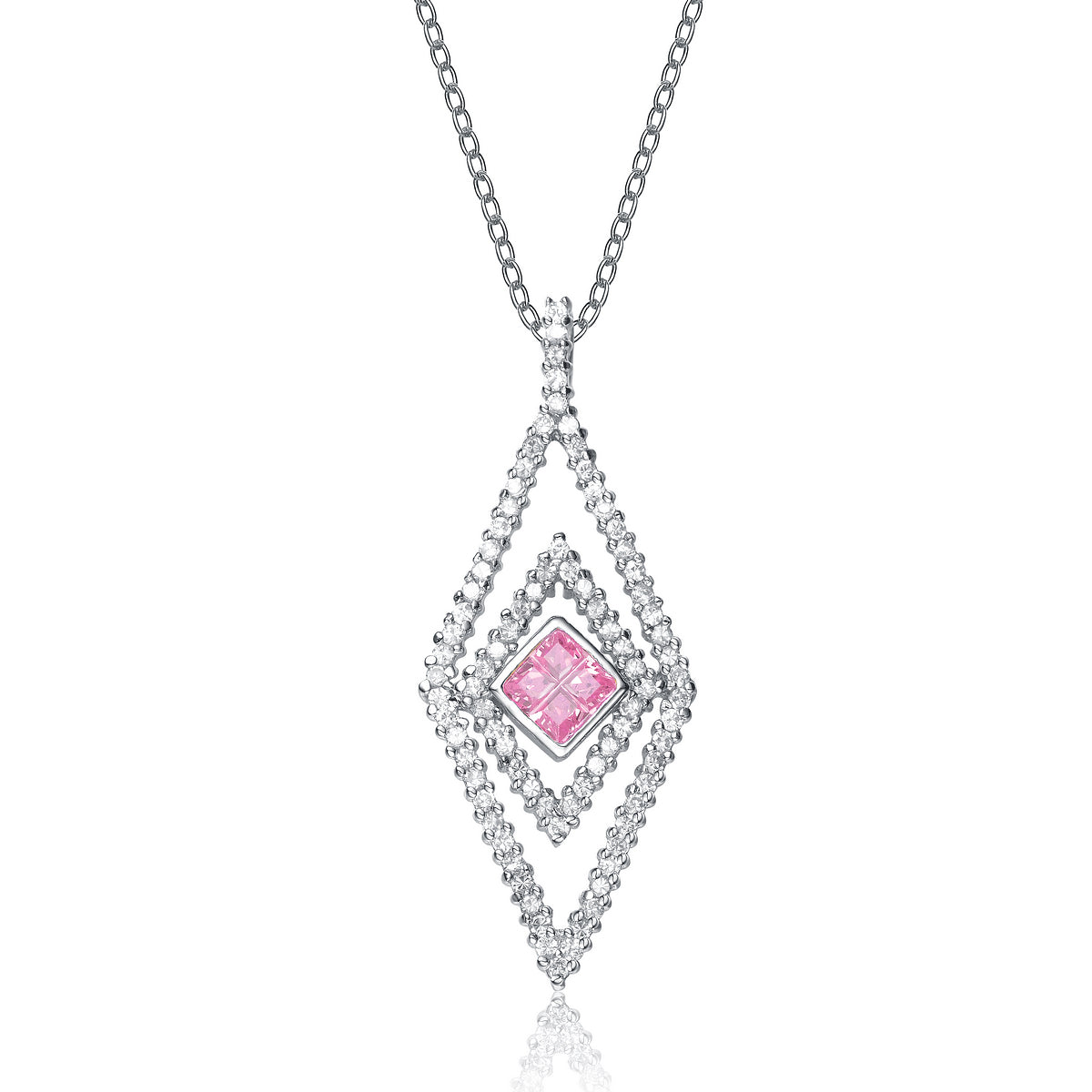 Women’s Pink / Purple / White Rene Geometric Argyle Pink Pendant Genevive Jewelry