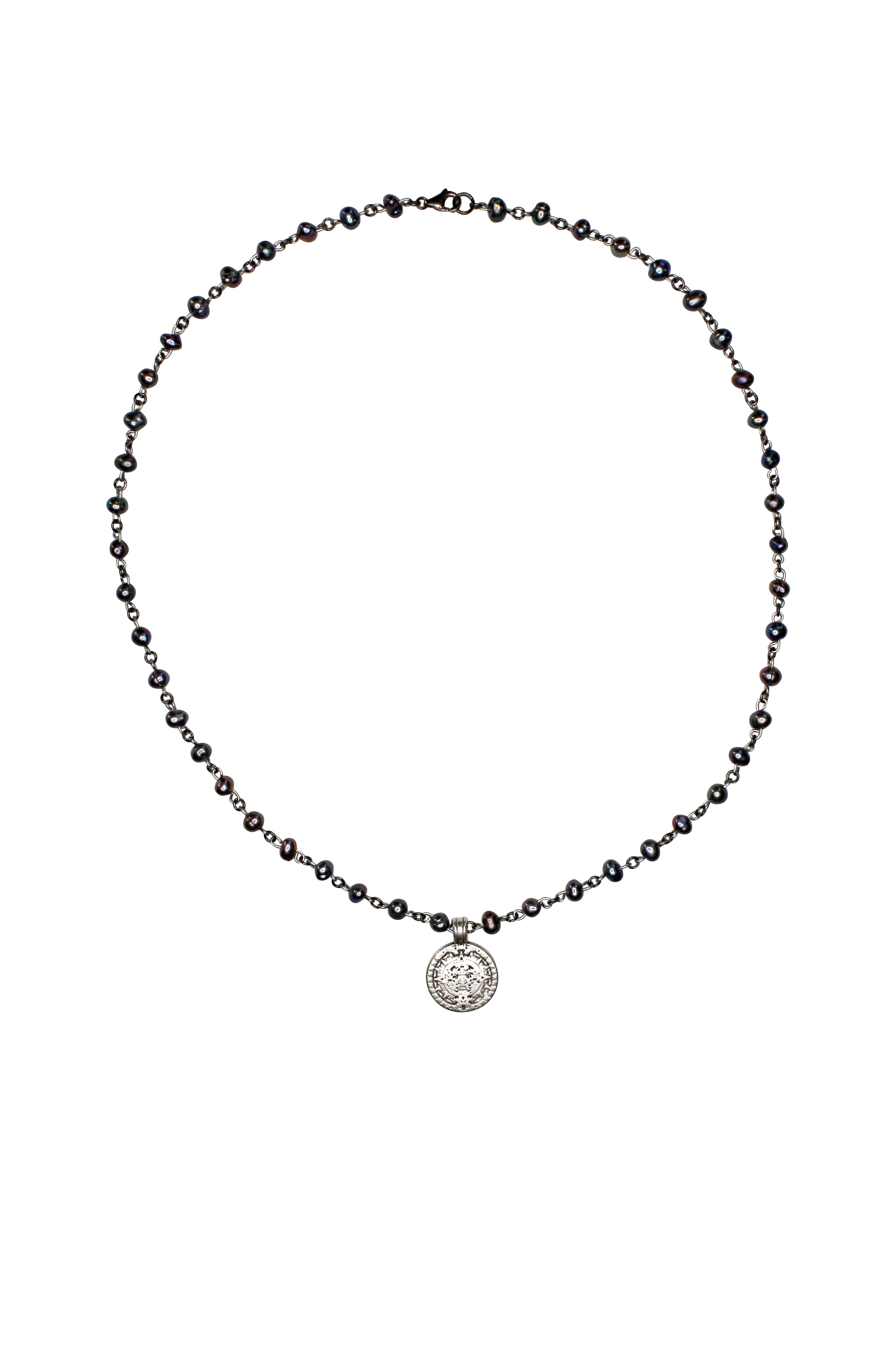 Women’s Silver Black Pearl Coin Necklace Mhart